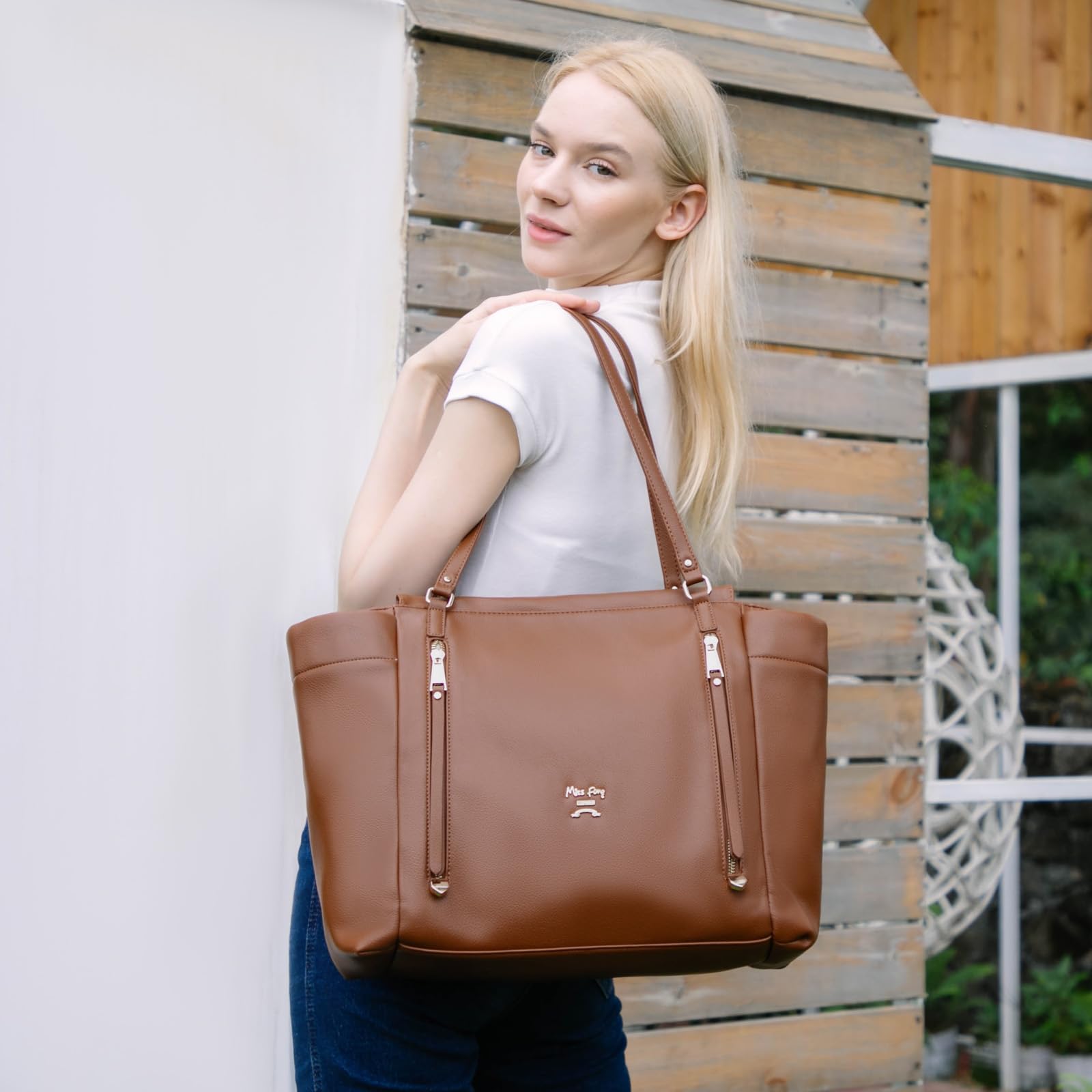 Foto 2 | Bolsa De Pañales De Piel Para Pañales, Mochila Miss Fong Brown - Venta Internacional.