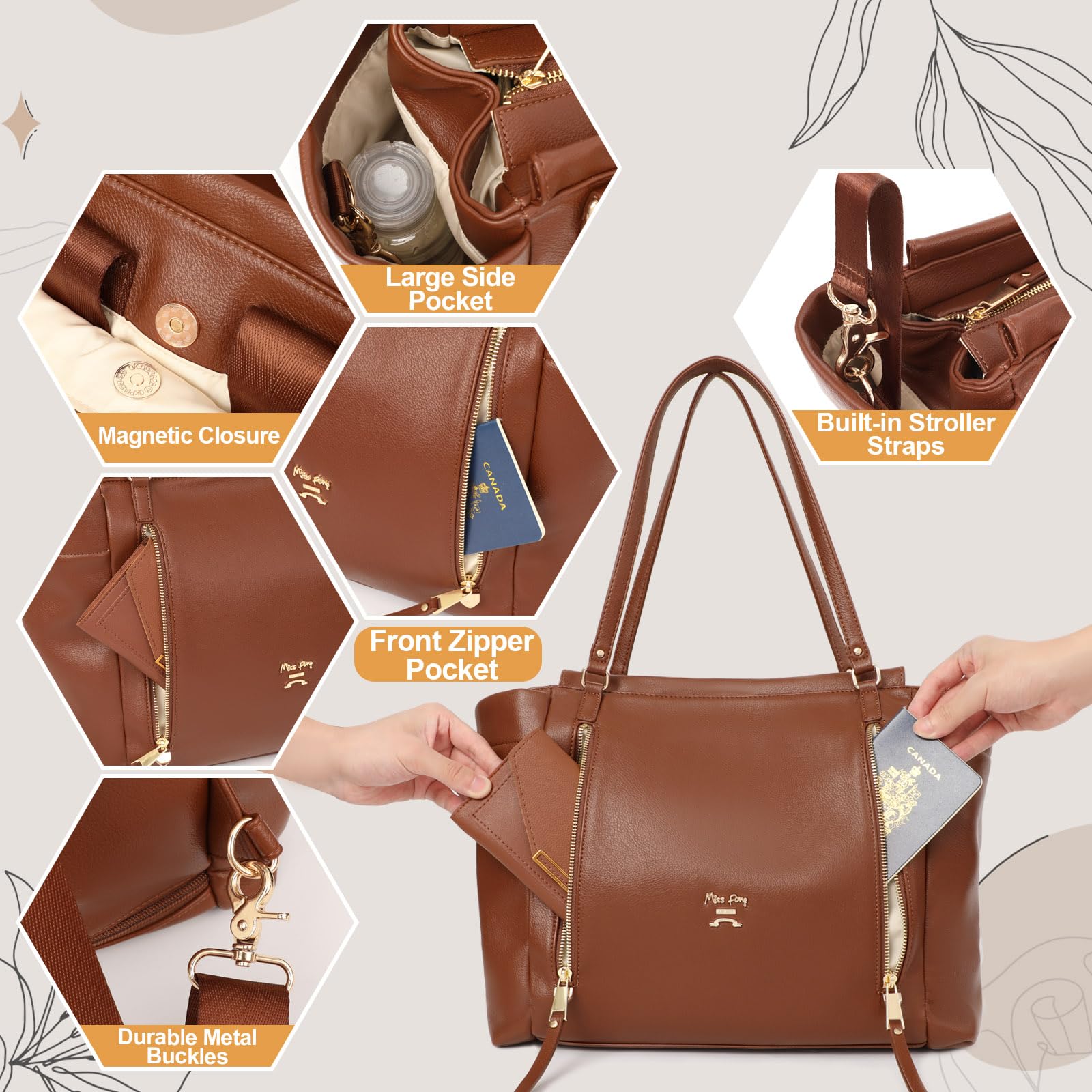 Foto 4 pulgar | Bolsa De Pañales De Piel Para Pañales, Mochila Miss Fong Brown - Venta Internacional.