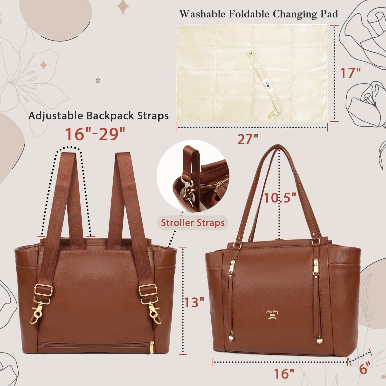Foto 5 | Bolsa De Pañales De Piel Para Pañales, Mochila Miss Fong Brown - Venta Internacional.