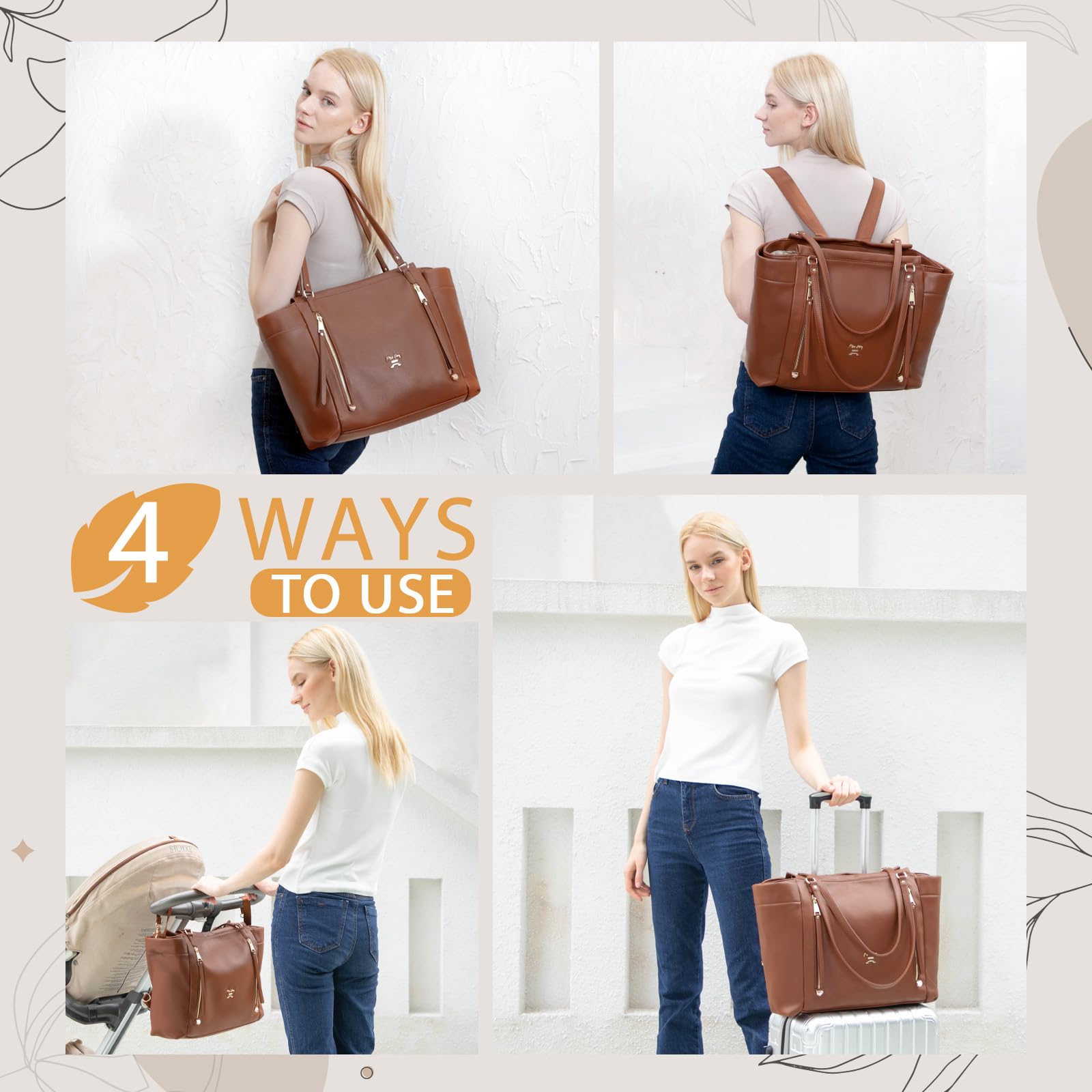 Foto 6 | Bolsa De Pañales De Piel Para Pañales, Mochila Miss Fong Brown - Venta Internacional.