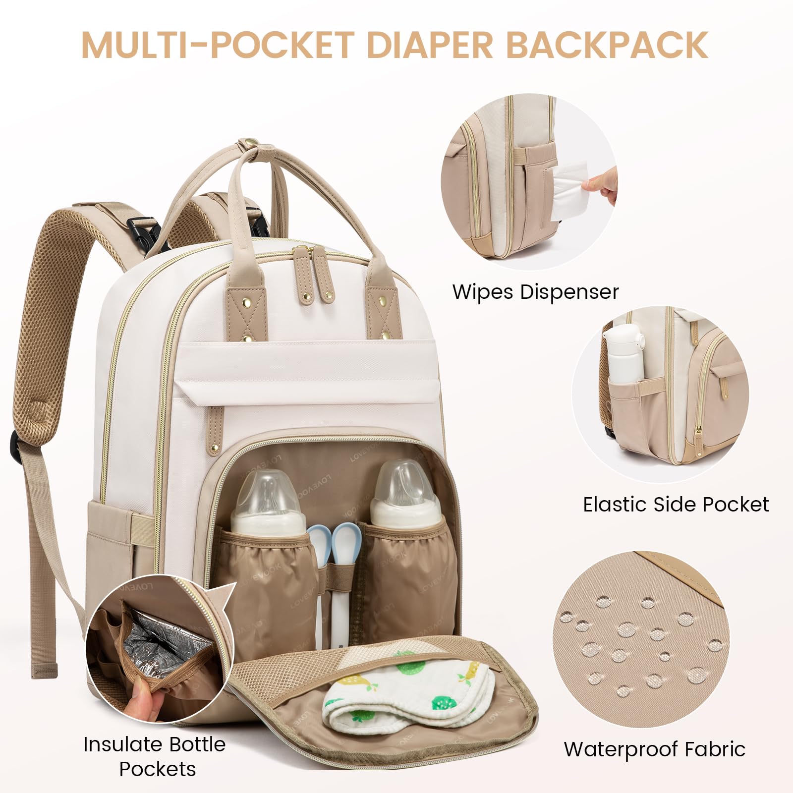 Foto 4 pulgar | Mochila Para Pañales Lovevook Con Cambiador, 30 L, Color Beige - Venta Internacional.
