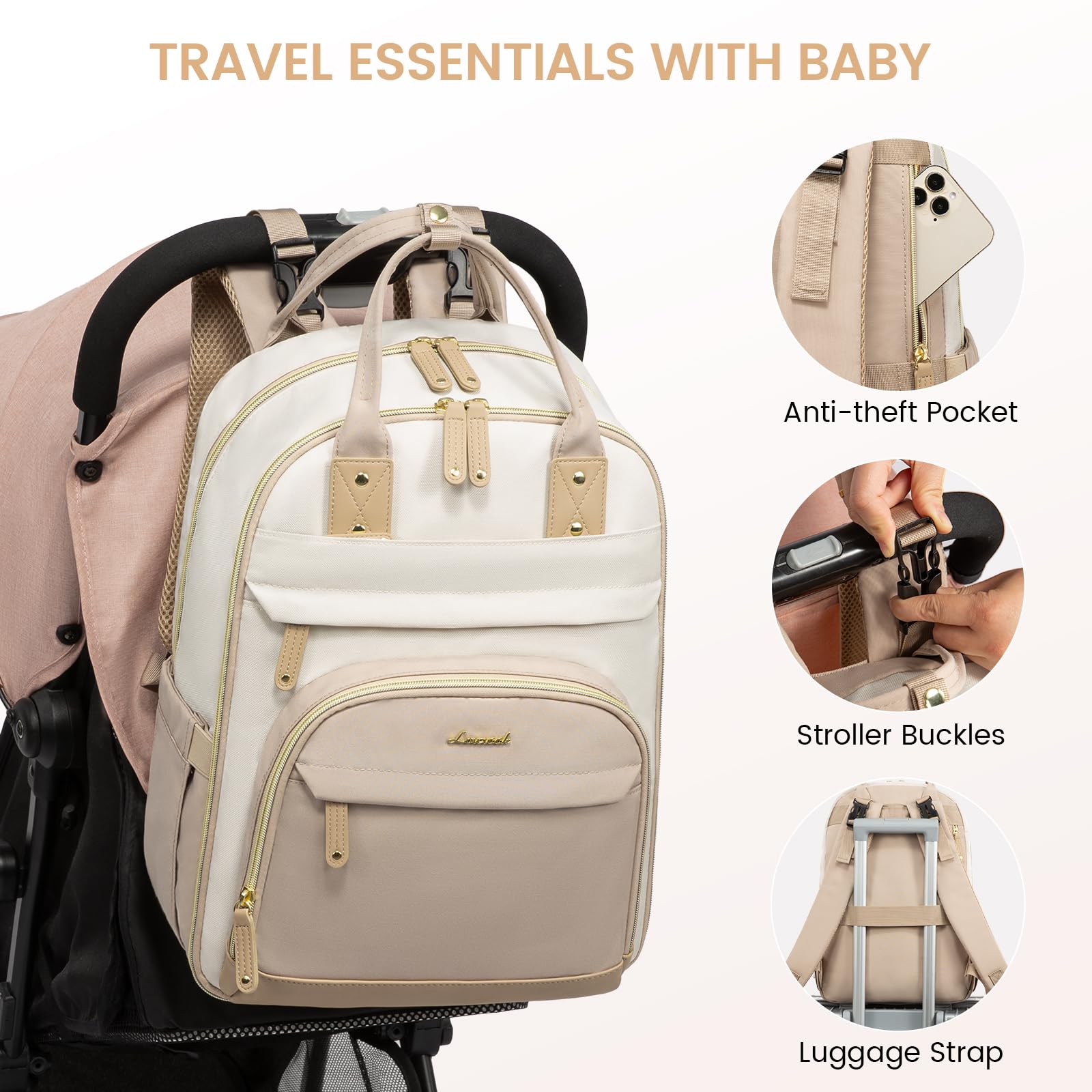 Foto 4 | Mochila Para Pañales Lovevook Con Cambiador, 30 L, Color Beige - Venta Internacional.