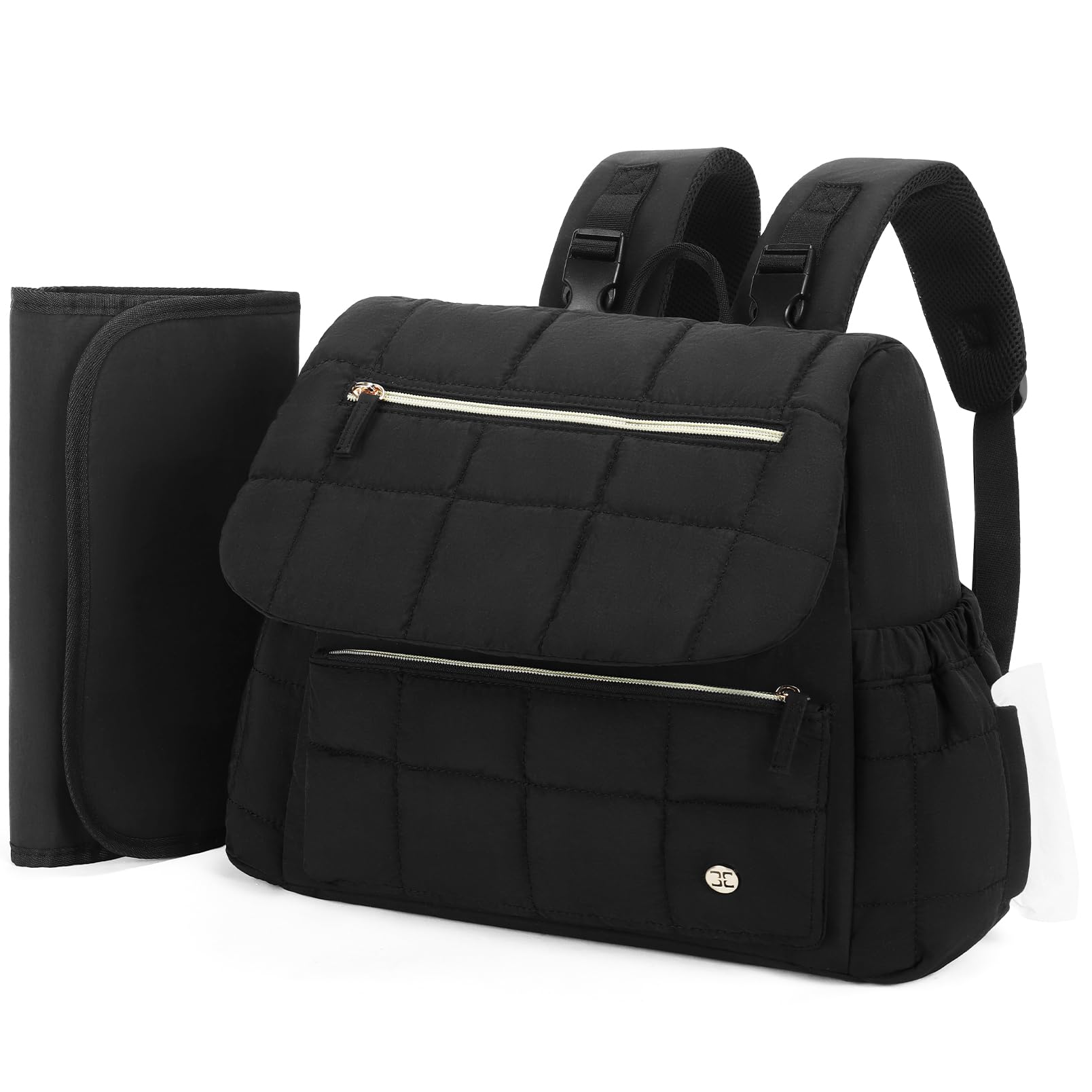 Mochila Para Pañales Telena Puffer Con Bolsillos Aislantes, Color Negro - Venta Internacional.