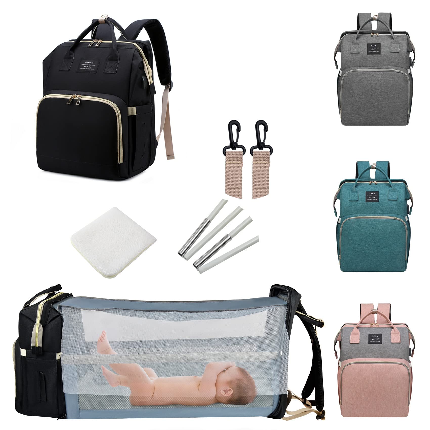 Foto 2 pulgar | Mochila Para Pañales Anwtotu Con Cambiador, Negra - Venta Internacional.