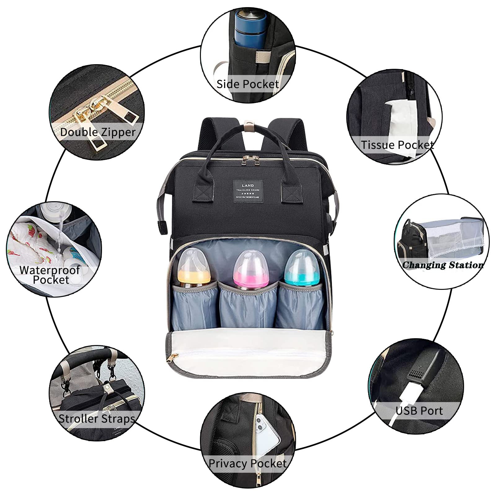 Foto 4 pulgar | Mochila Para Pañales Anwtotu Con Cambiador, Negra - Venta Internacional.