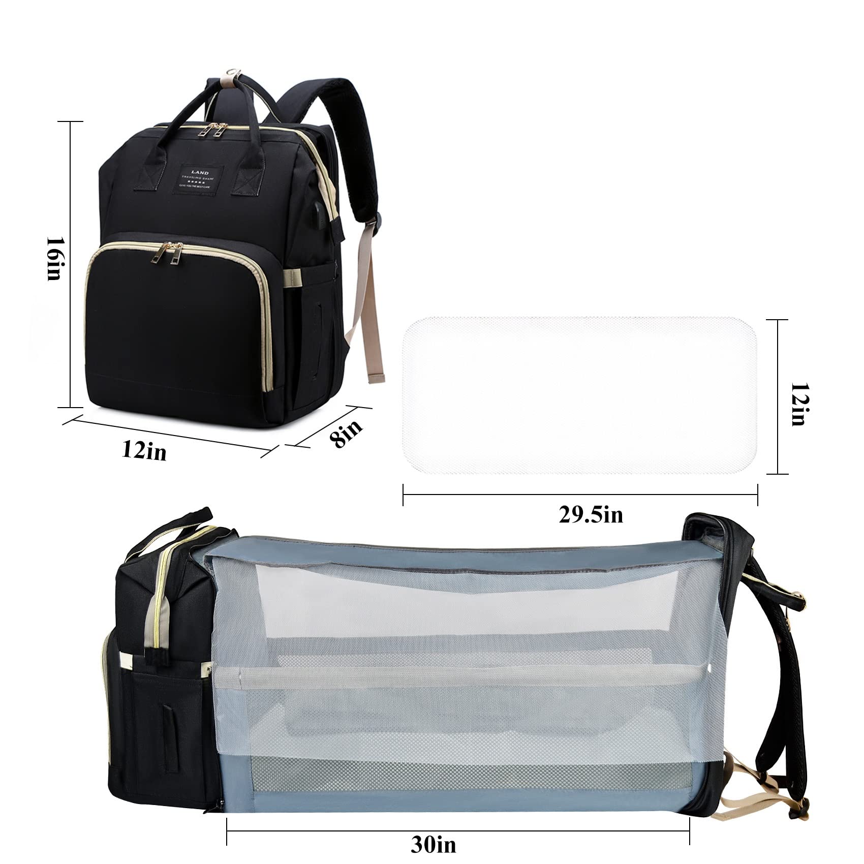 Foto 7 pulgar | Mochila Para Pañales Anwtotu Con Cambiador, Negra - Venta Internacional.