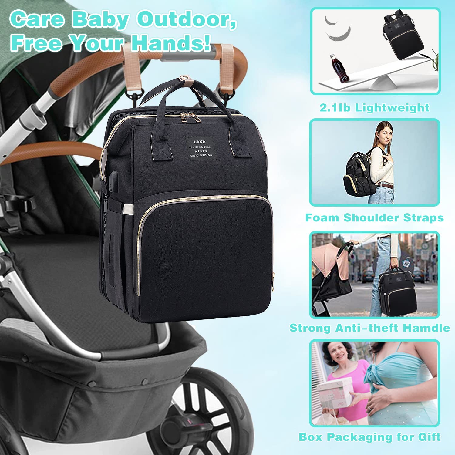 Foto 8 pulgar | Mochila Para Pañales Anwtotu Con Cambiador, Negra - Venta Internacional.