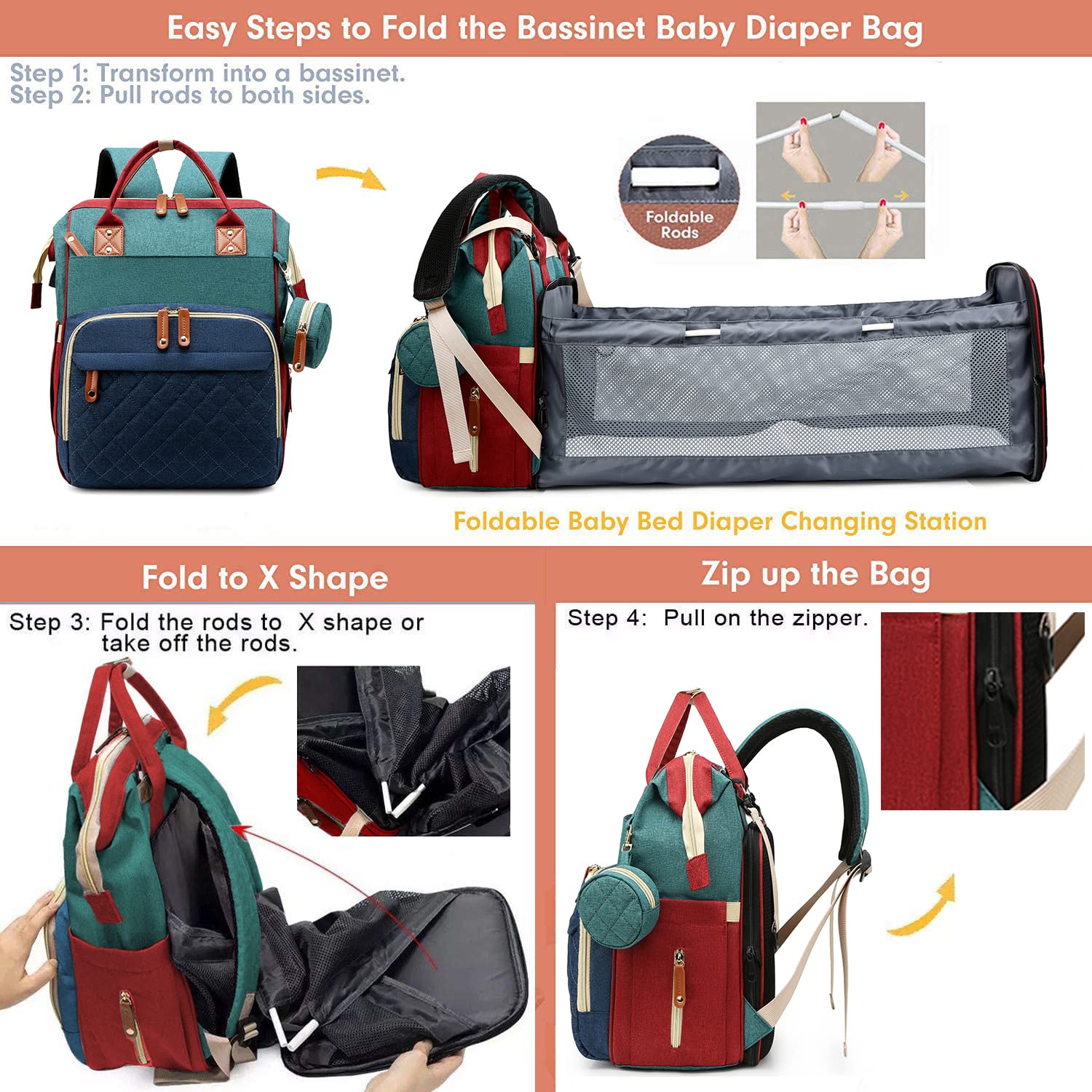 Foto 7 | Bolsa De Pañales Lamroro, Impermeable, 3 En 1, Con Cambiador - Venta Internacional.