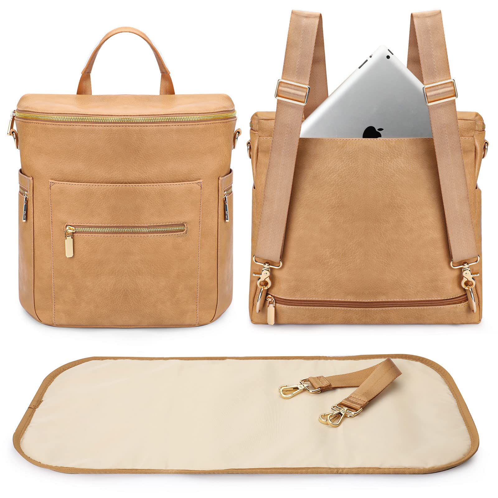 Mochila Para Pañales Miss Fong, Tamaño Grande, De Piel Con 15 Bolsillos - Venta Internacional.