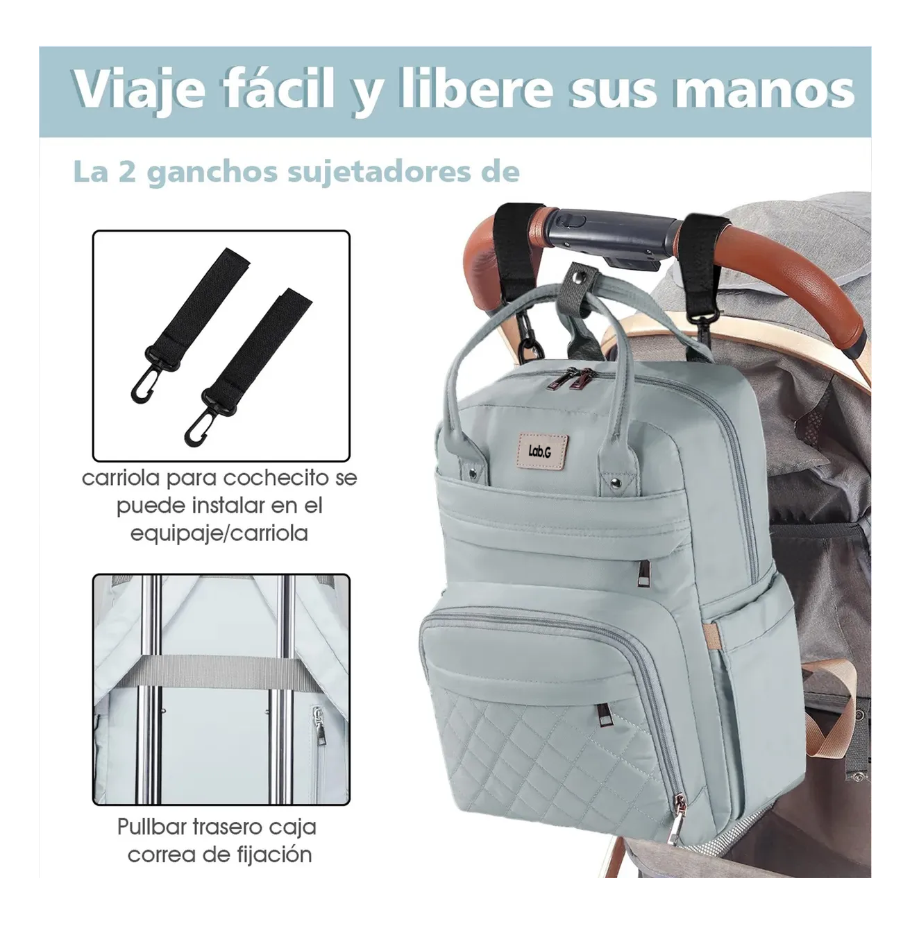 Foto 4 | Pañalera Mochila De Bebe 7 Pzs Gris Claro