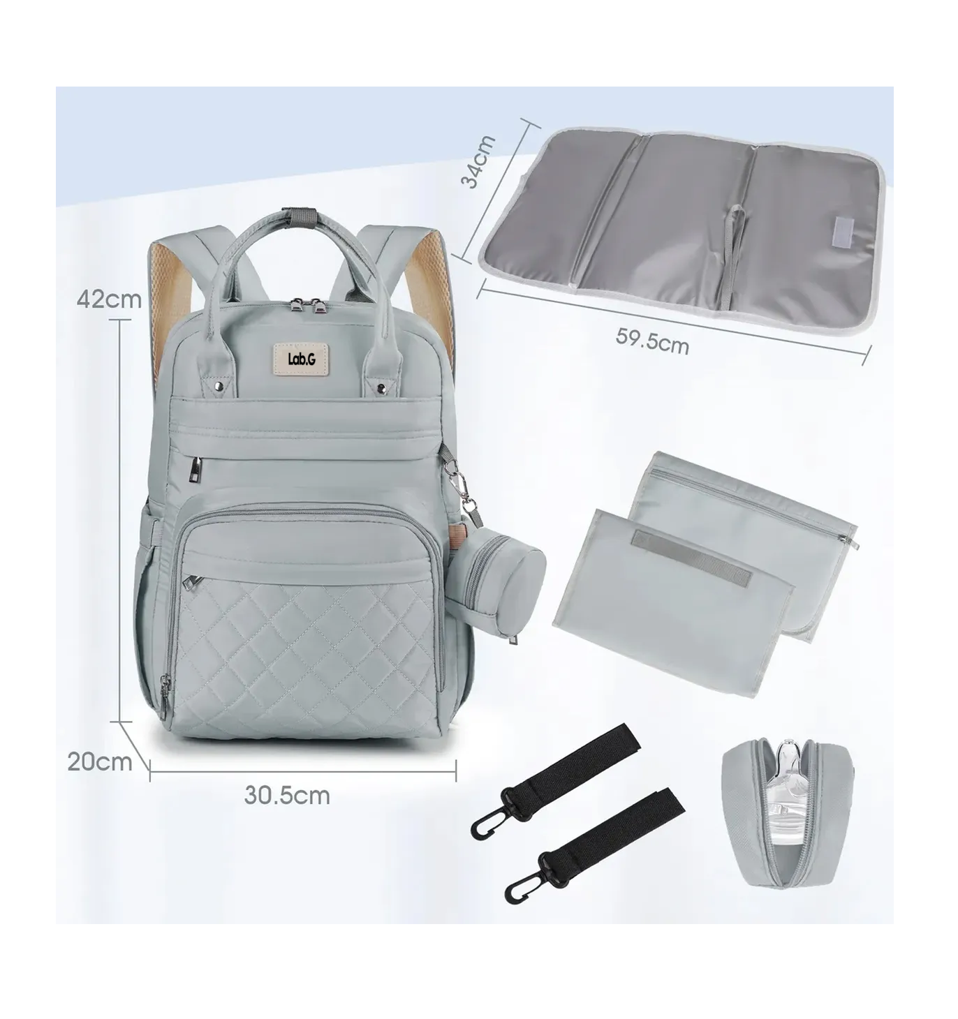 Foto 5 | Pañalera Mochila De Bebe 7 Pzs Gris Claro