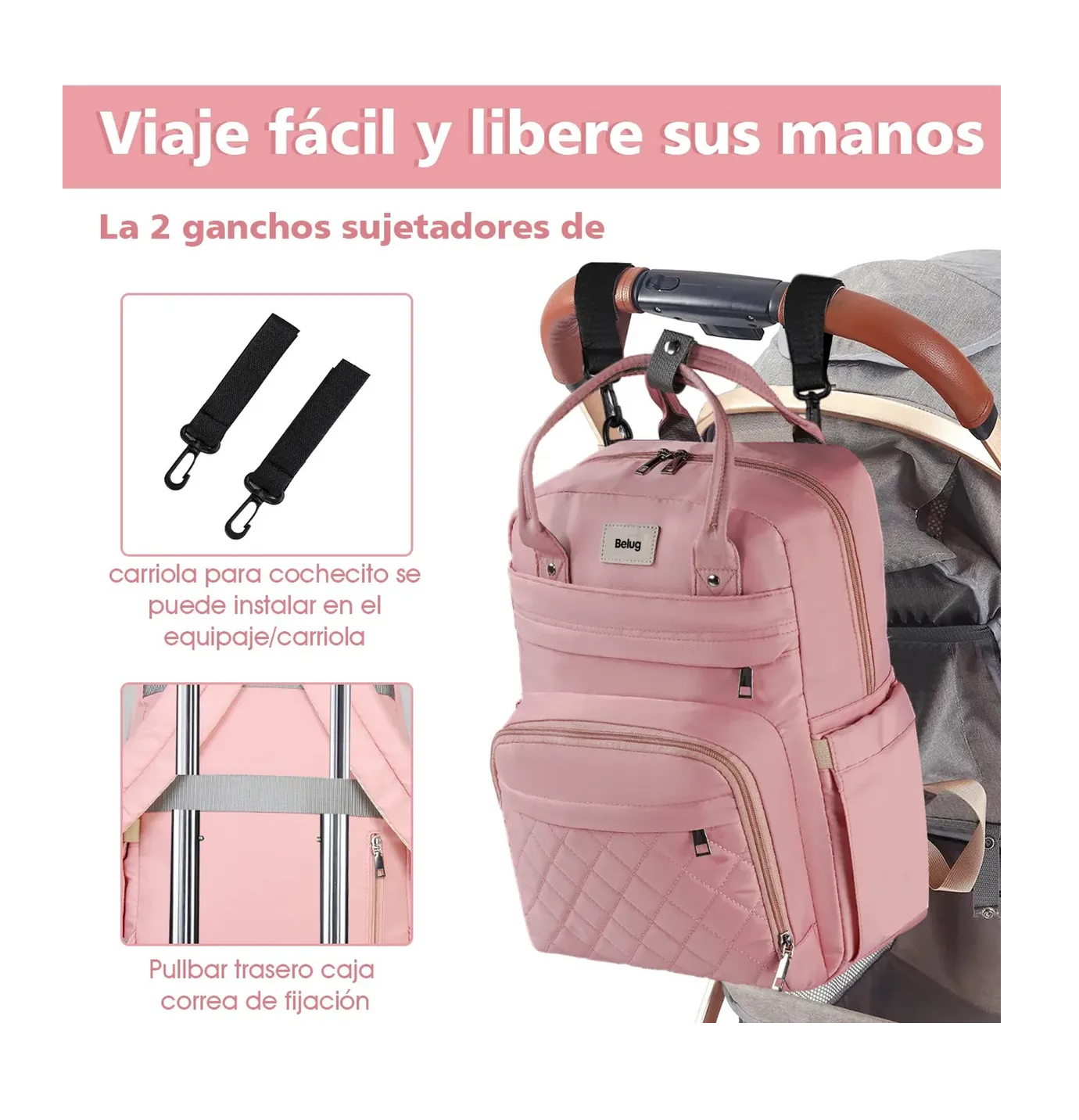 Foto 4 pulgar | Pañalera Mochila De Bebe 7 Pzs Rosa