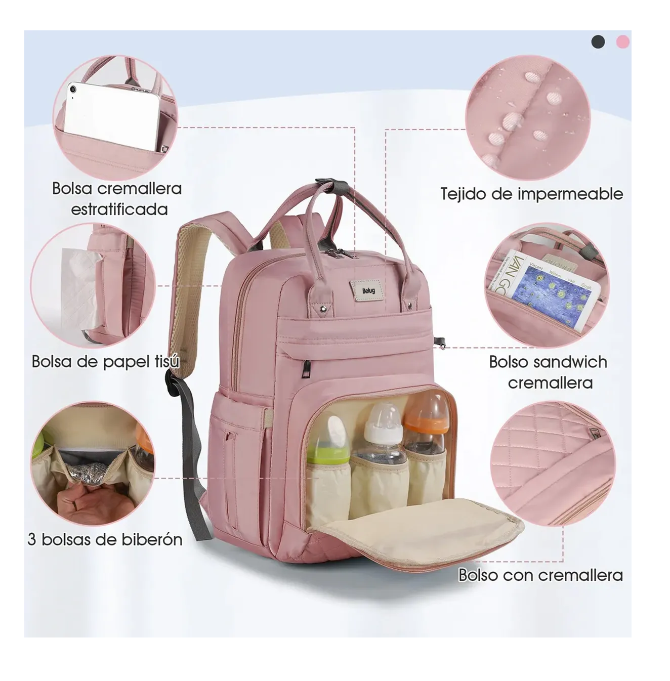 Foto 5 pulgar | Pañalera Mochila De Bebe 7 Pzs Rosa