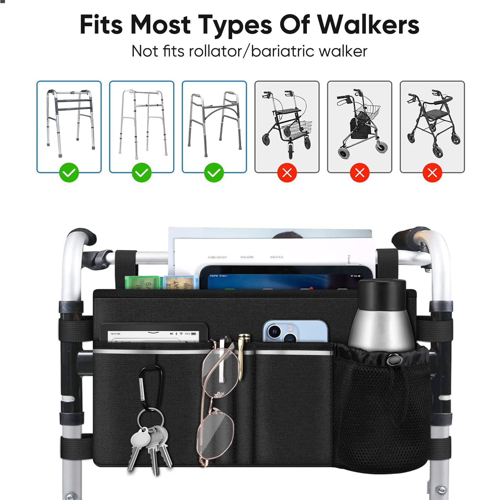 Foto 5 | Bolsa Walker Finpac Grande Con Portavasos  Color Negro - Venta Internacional.