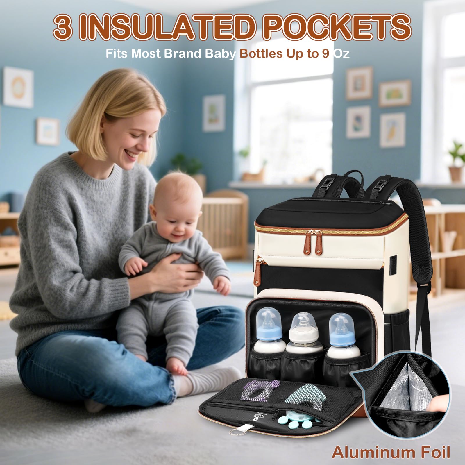 Foto 4 | Mochila Para Pañales Mancro Para Mujer Con 3 Bolsillos Aislantes - Venta Internacional.