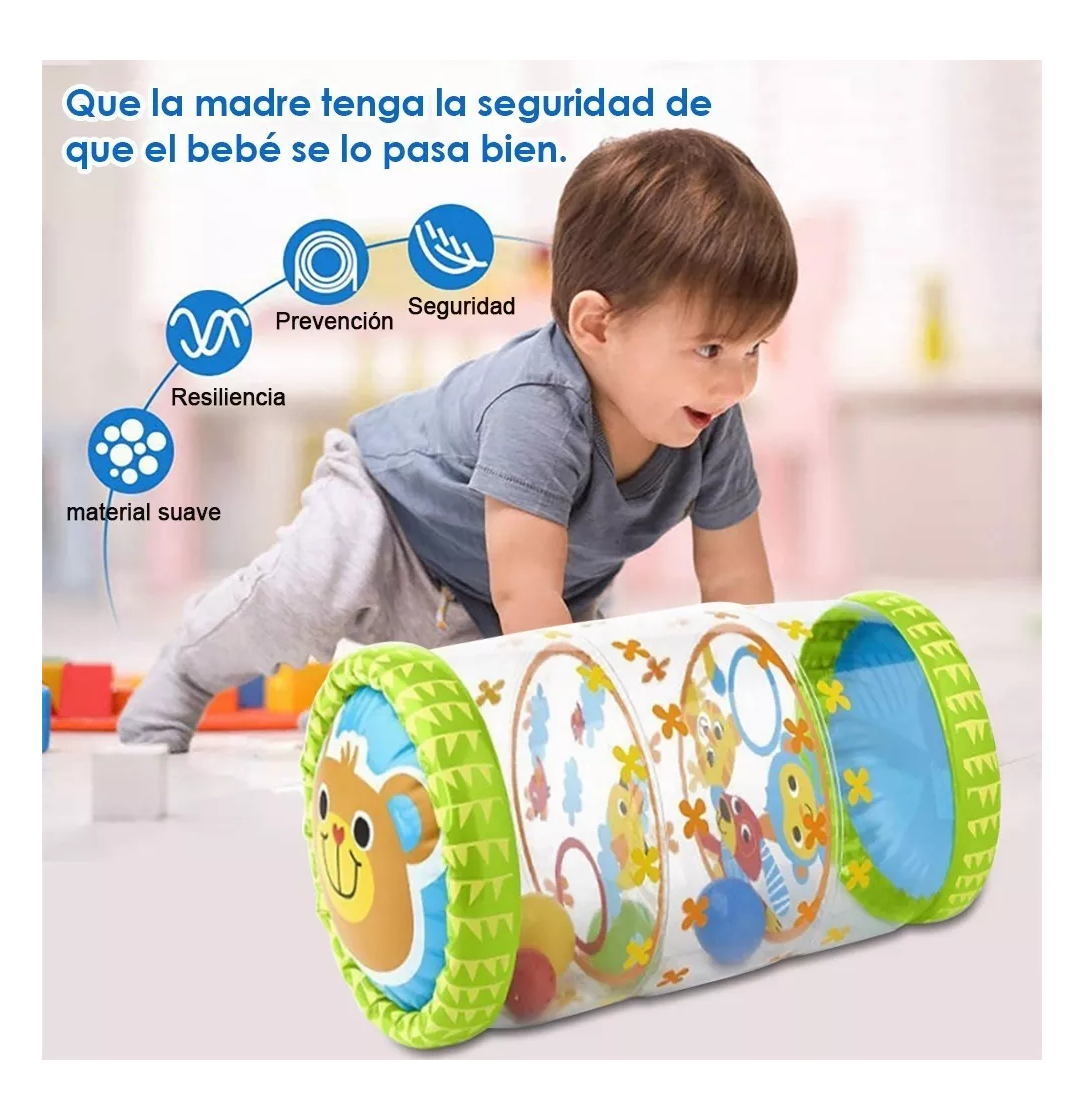 Foto 4 pulgar | Rodillo Cilindro Inflable Estimulación Gateo Oso Verde para Bebé