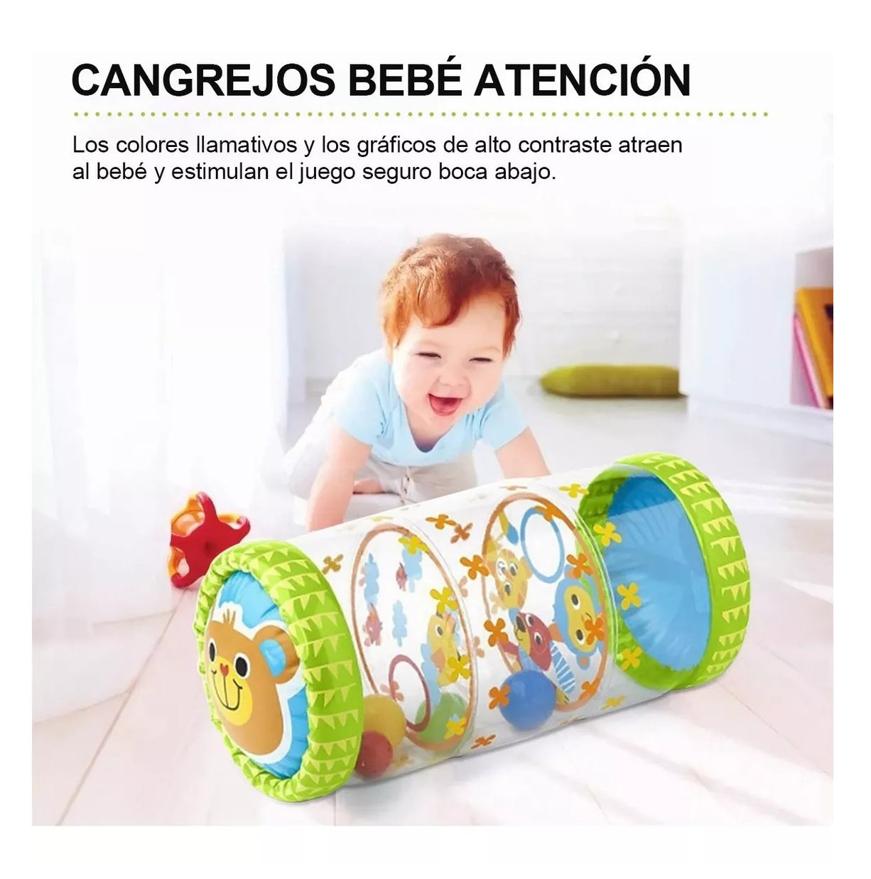 Foto 5 pulgar | Rodillo Cilindro Inflable Estimulación Gateo Oso Verde para Bebé