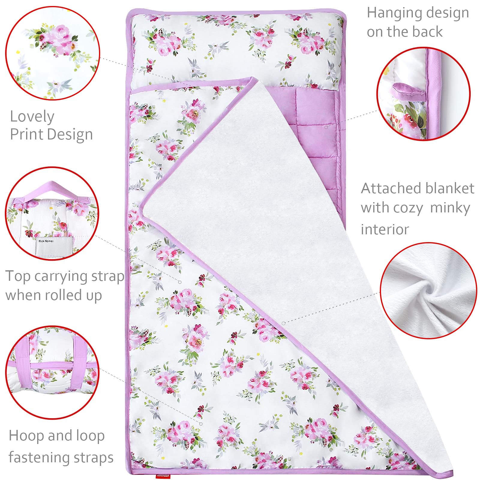 Foto 4 pulgar | Alfombrilla De Siesta Para Niños Pequeños Moonsea Floral Con Almohada Y Manta Polar - Venta Internacional.