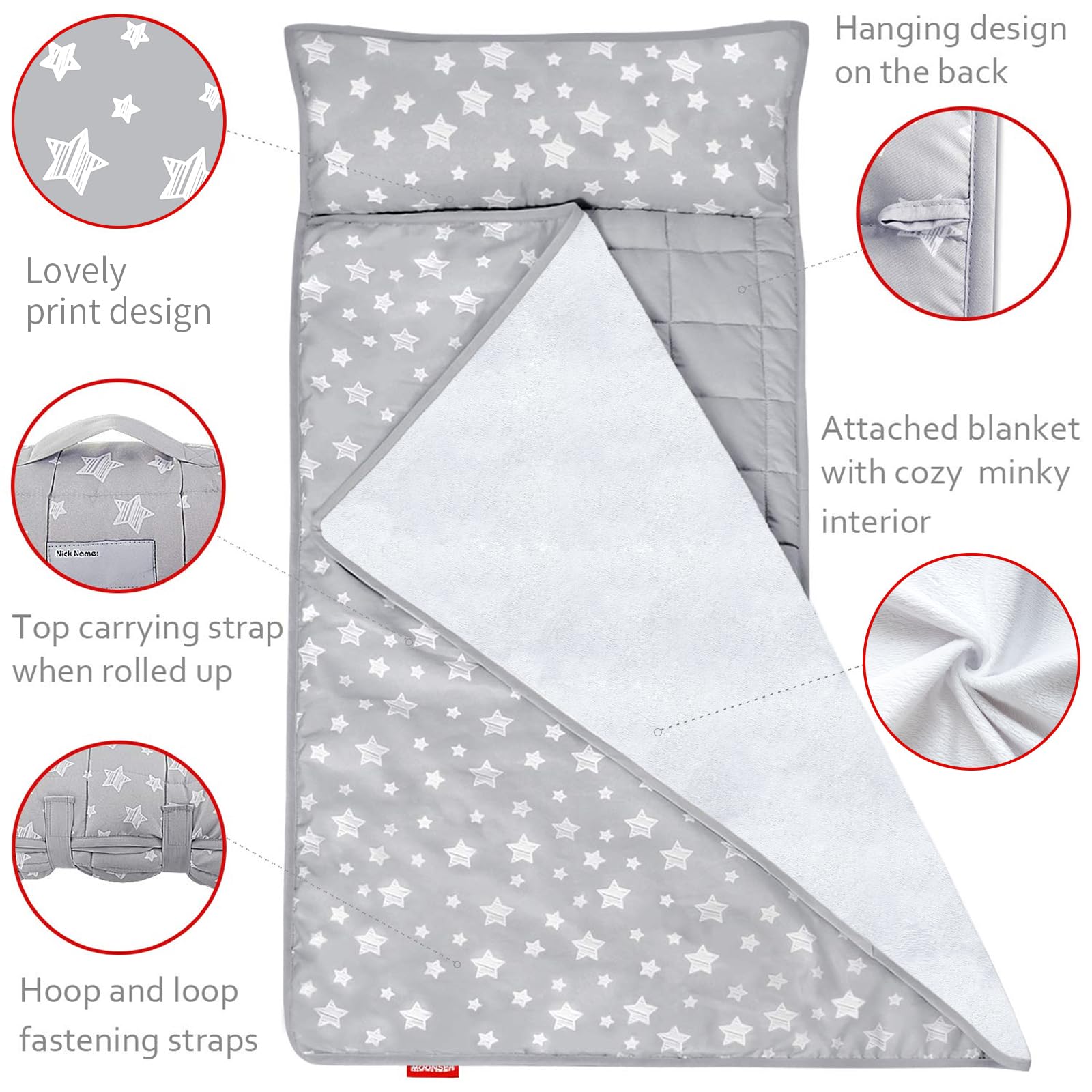 Foto 3 | Nap Mat Moonsea Para Niños Pequeños Con Almohada Y Manta Polar Tipo Minky - Venta Internacional.