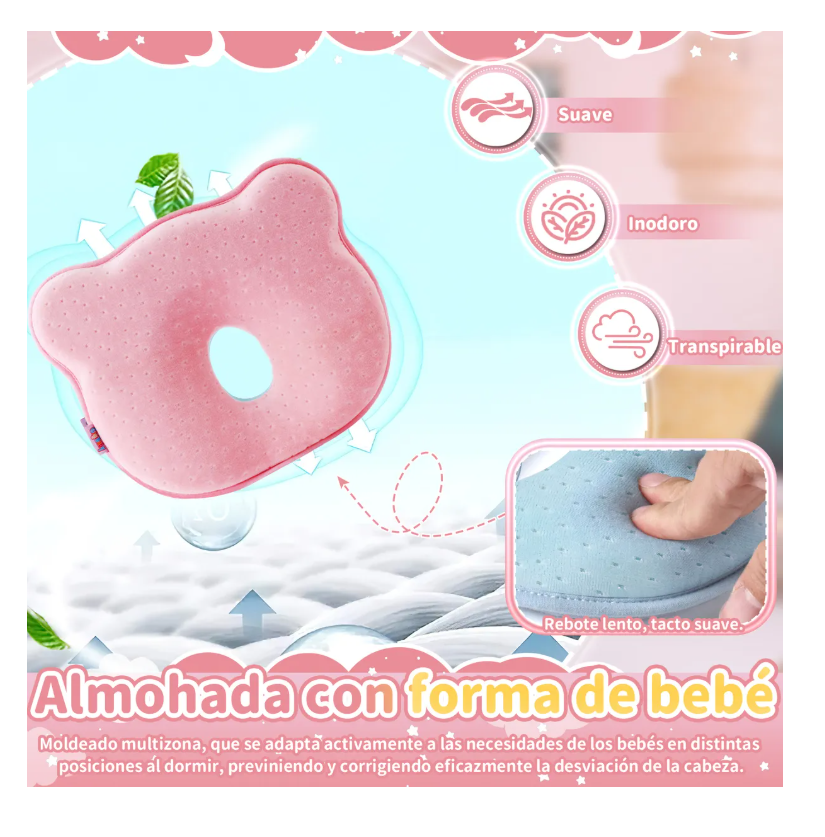 Foto 7 pulgar | Almohada para Bebé Memory Foam Prevención Cabeza Plana