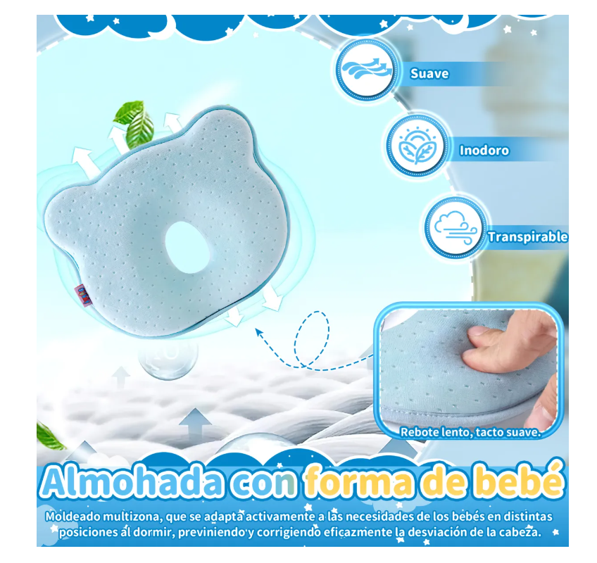 Foto 4 | Almohada para Bebé Memory Foam Prevención Cabeza Plana