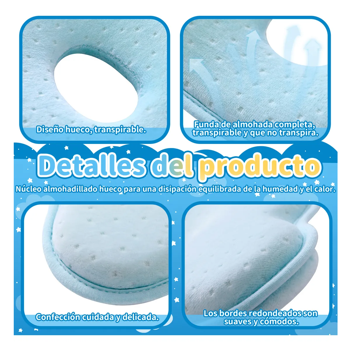 Foto 4 pulgar | Almohada Para Bebe Memory Foam Prevenir Cabeza Plana Eo Safe Imports Esi-21066  Azul