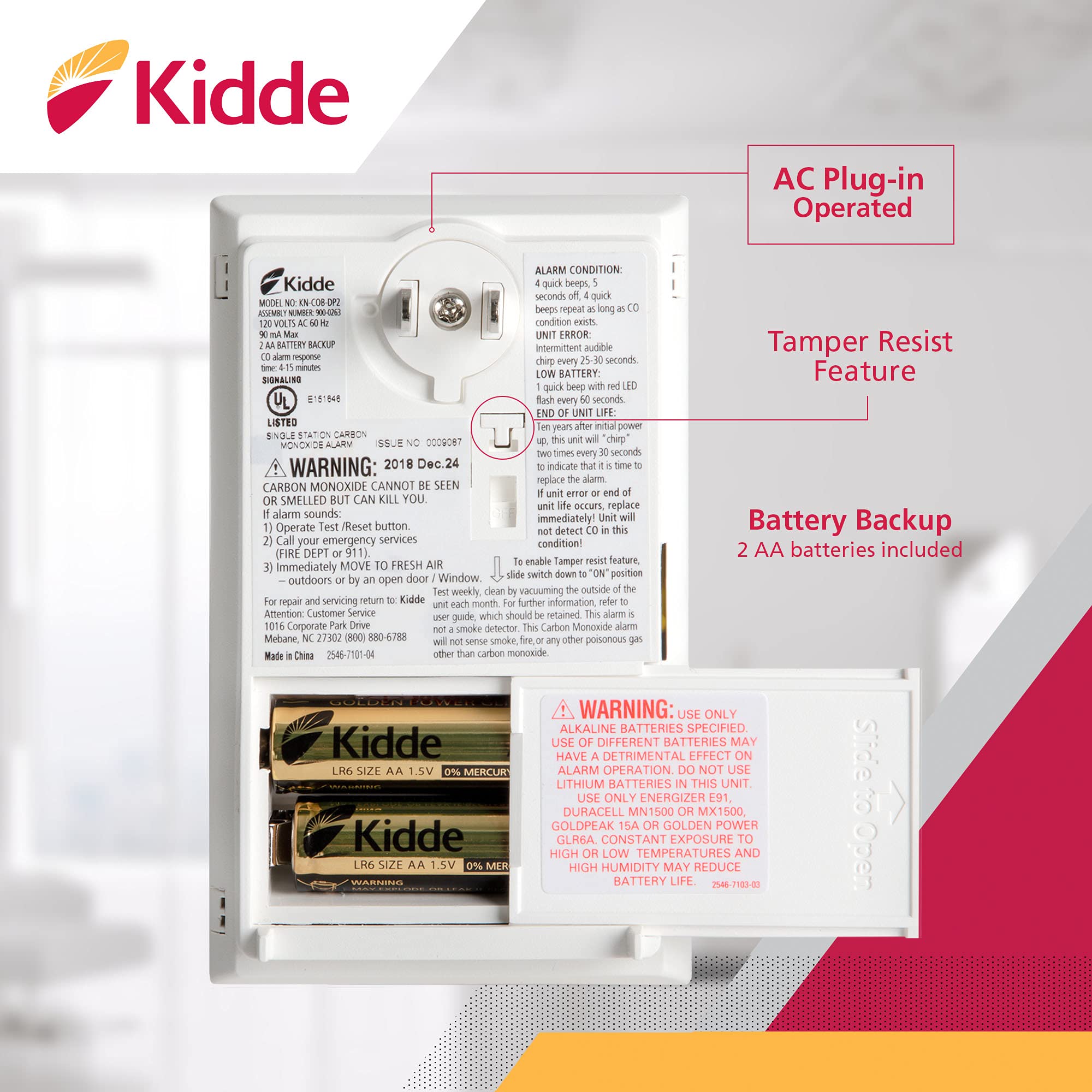 Foto 2 | Detector De Monóxido De Carbono Kidde, Enchufe De Pared Con Batería De Respaldo - Venta Internacional.