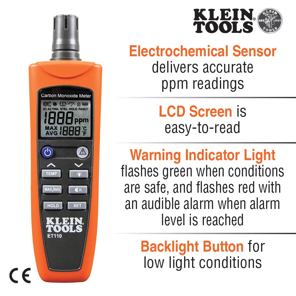 Foto 2 | Medidor De Monóxido De Carbono Klein Tools Et110 Con Alarma Y Bolsa - Venta Internacional.
