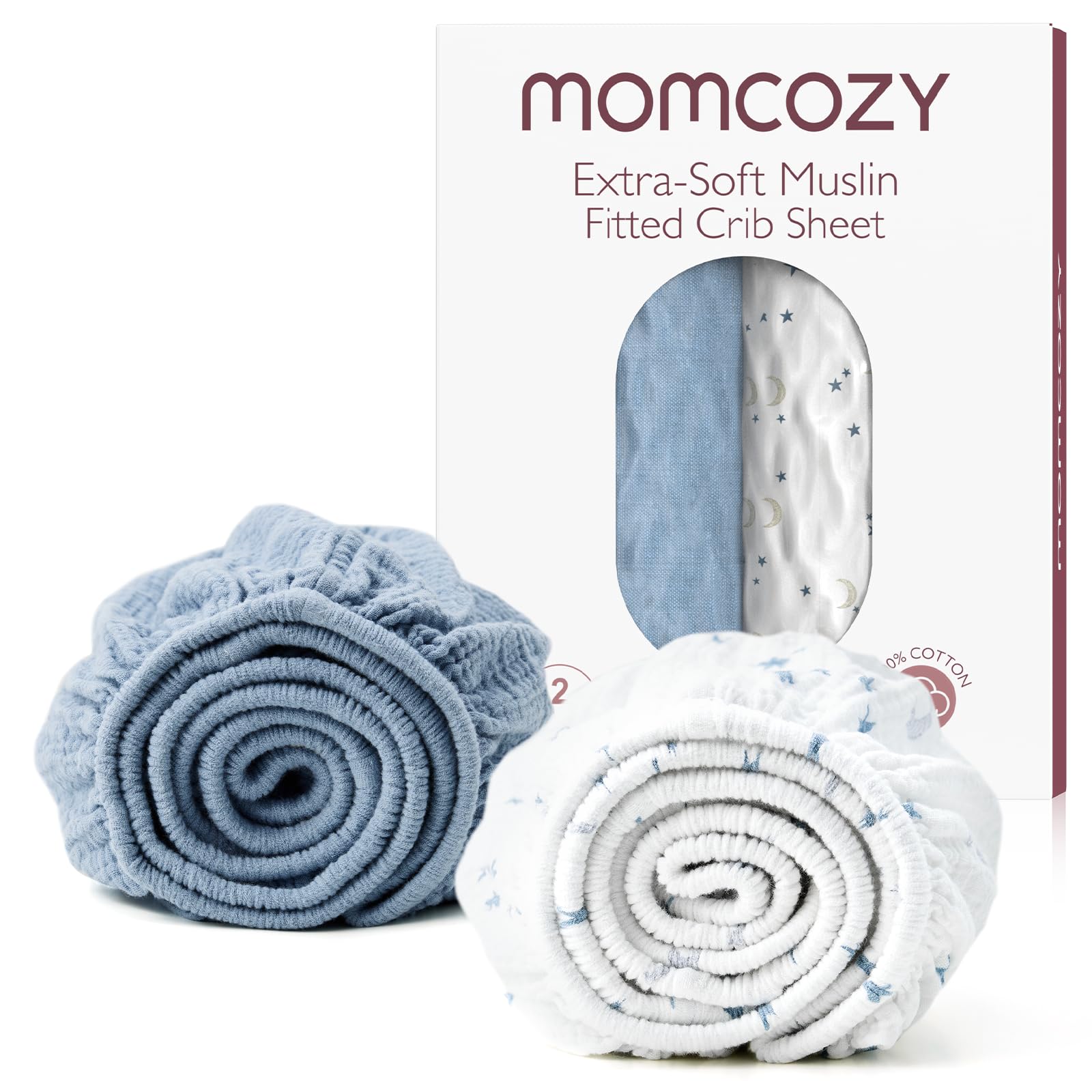 Sábanas Para Cuna Momcozy, De Muselina, Estándar, Ajustables, 2 Unidades, Color Azul - Venta Internacional.