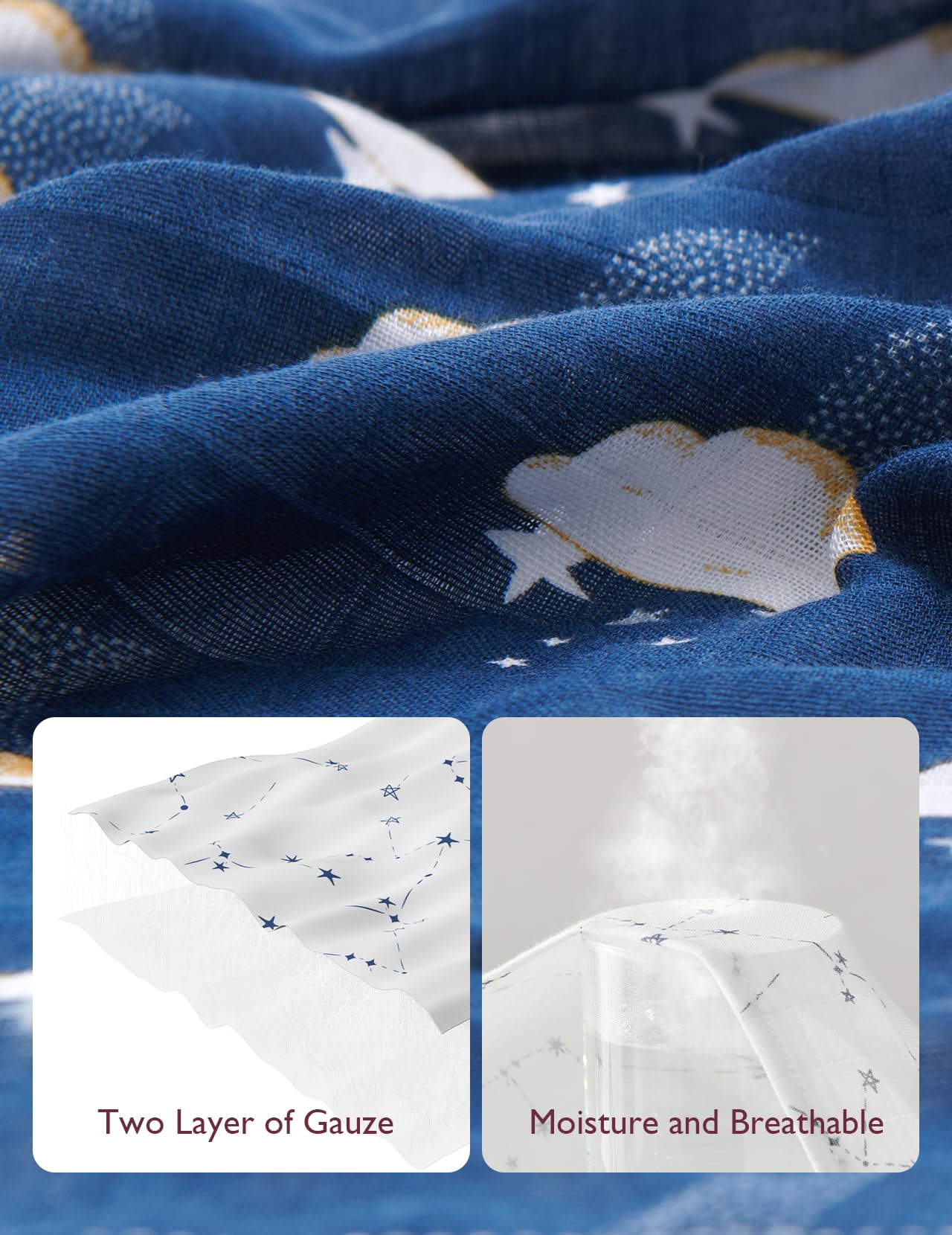 Foto 4 | Manta Acolchada Momcozy De Muselina Ultrasuave, 120 X 120 Cm, Color Medianoche - Venta Internacional.