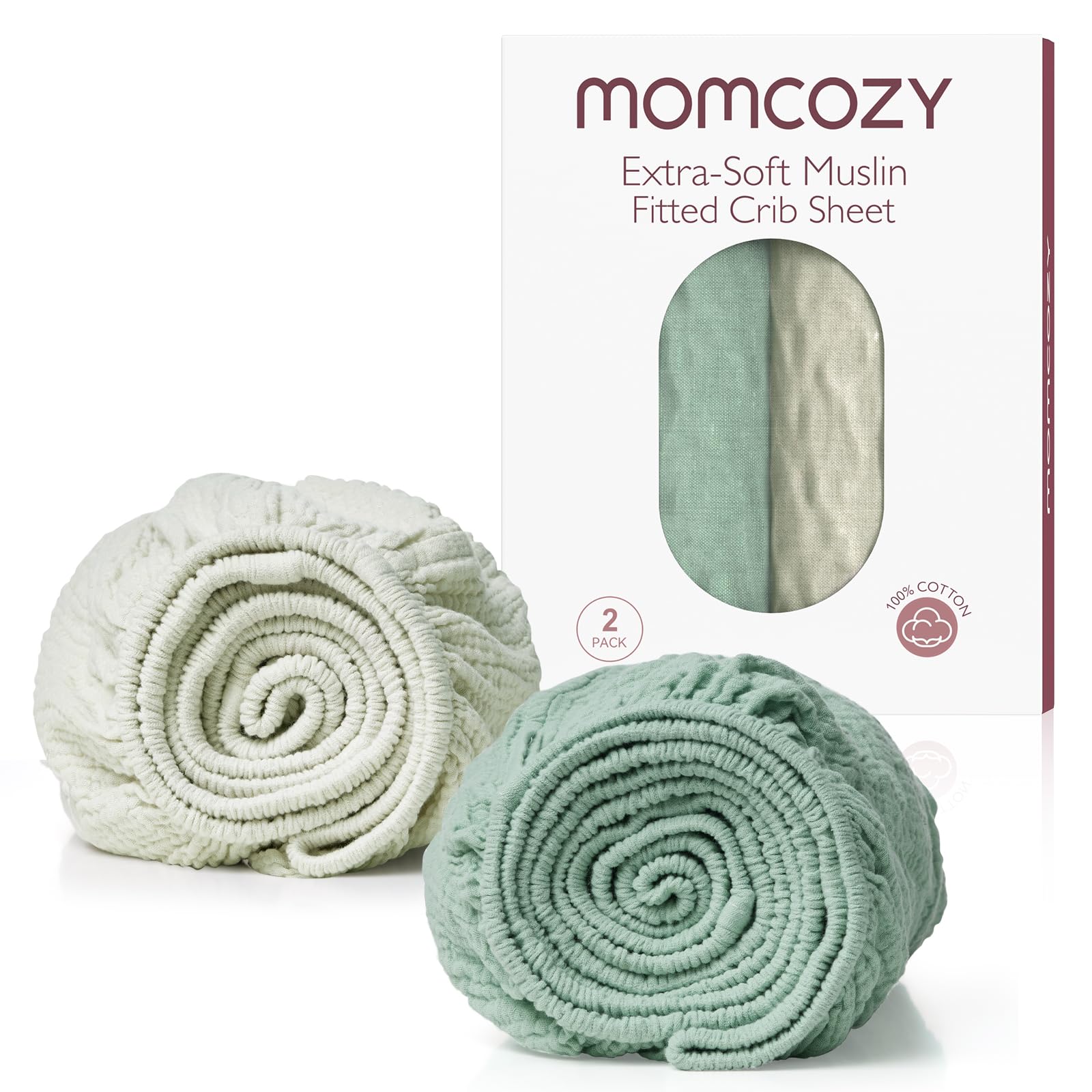 Foto 2 pulgar | Sábanas Ajustables Para Minicuna Momcozy Muslin, Paquete De 2, Gris Y Verde - Venta Internacional.