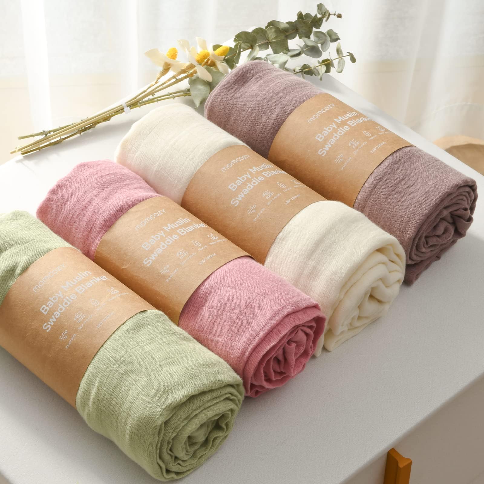 Foto 4 pulgar | Mantas para Bebé Momcozy Muselina 120 x 120 cm 4 Unidades - Venta Internacional
