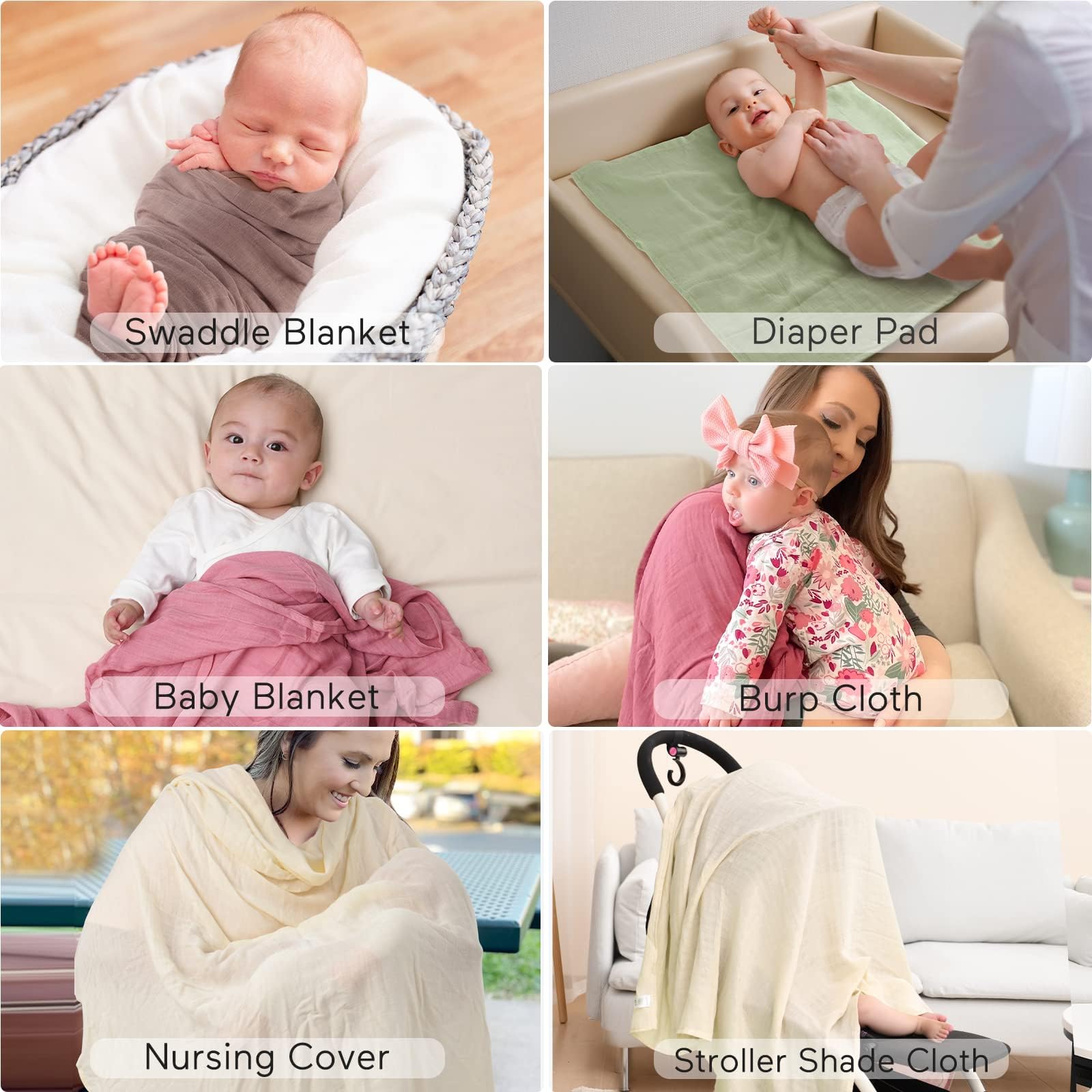 Foto 7 pulgar | Mantas para Bebé Momcozy Muselina 120 x 120 cm 4 Unidades - Venta Internacional