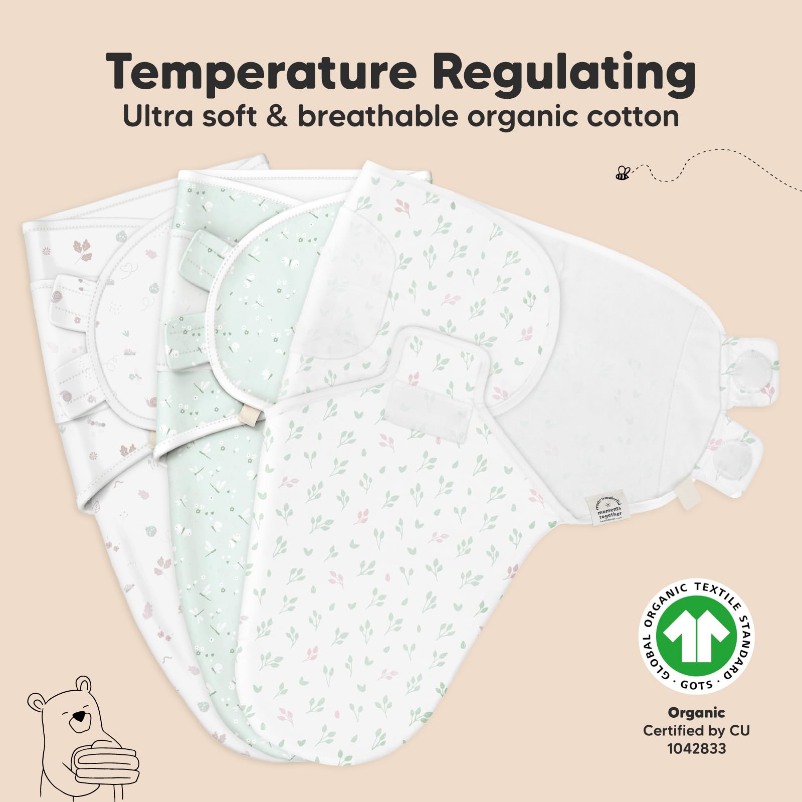 Foto 5 pulgar | Sacos De Dormir Para Bebés Swaddle, Paquete De 3, Keababies, Orgánicos, De 0 A 3 Meses - Venta Internacional.