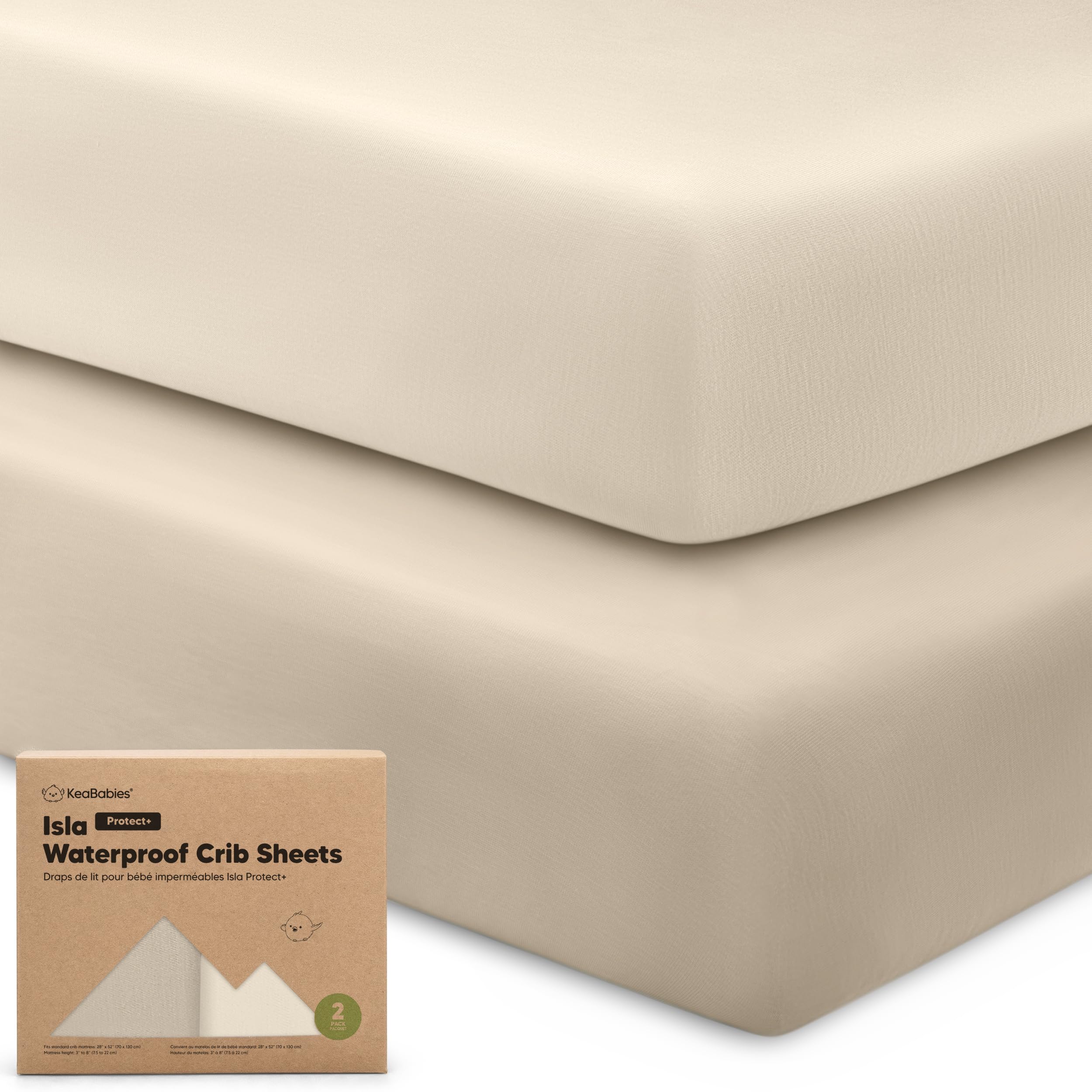 Sábanas Impermeables Para Cuna, Paquete De 2 Unidades, Viscosa Y Bambú, Keababies Isla - Venta Internacional.