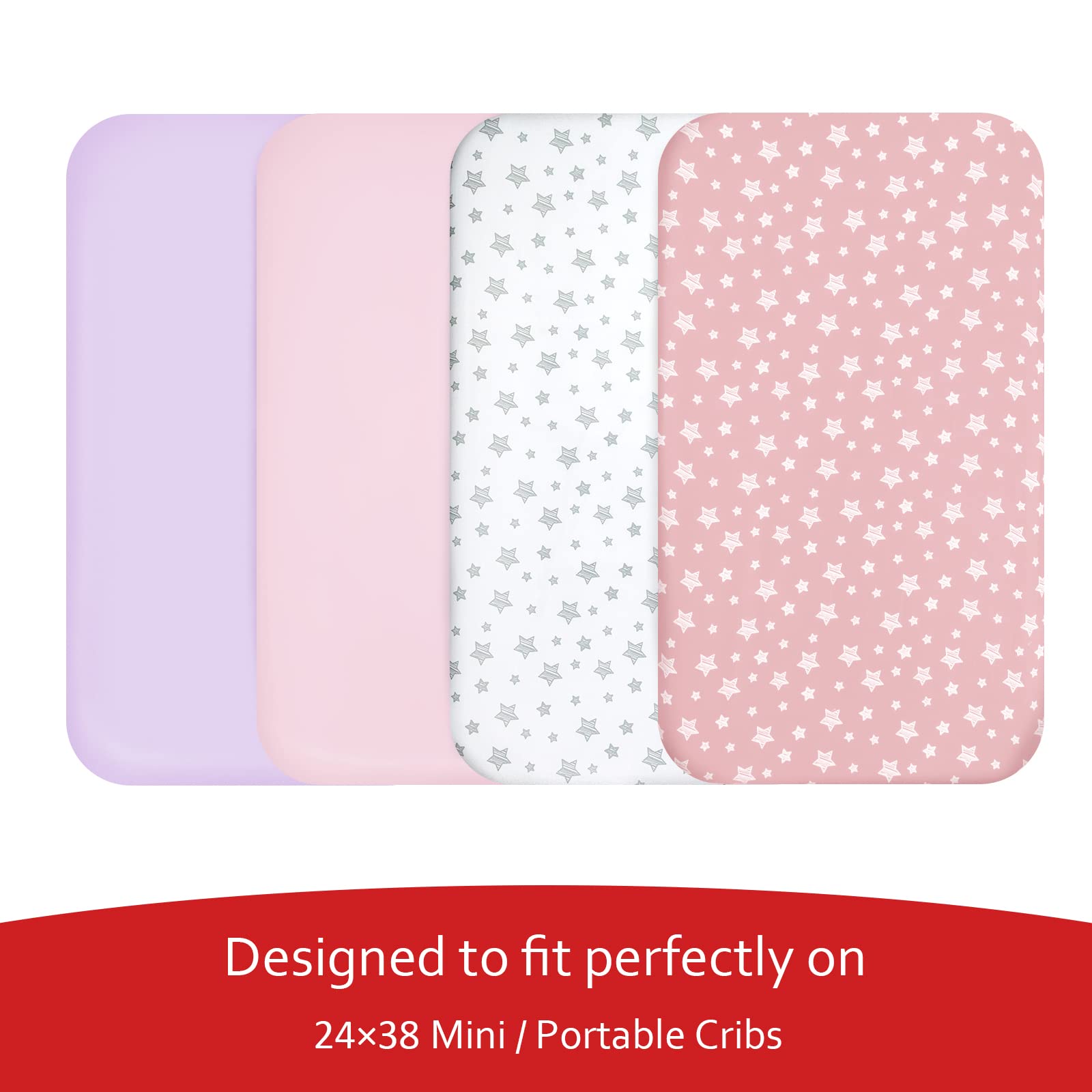 Foto 2 | Minisábanas Ajustables Para Cuna Moonsea, Paquete De 4, Para Niñas, Color Rosa - Venta Internacional.