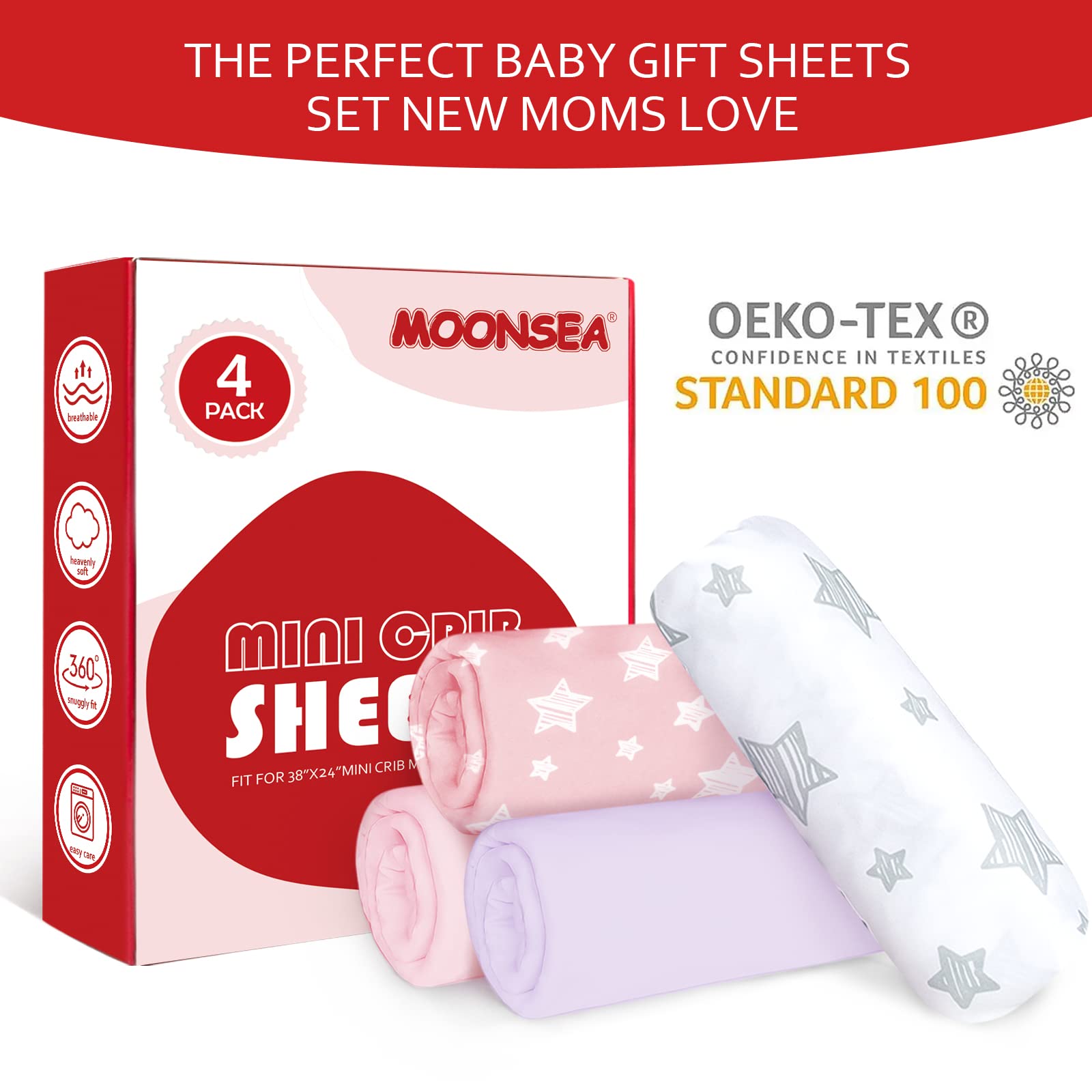 Foto 4 pulgar | Minisábanas Ajustables Para Cuna Moonsea, Paquete De 4, Para Niñas, Color Rosa - Venta Internacional.