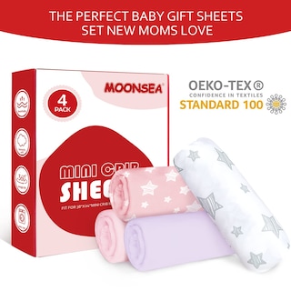 Foto 3 | Minisábanas Ajustables Para Cuna Moonsea, Paquete De 4, Para Niñas, Color Rosa - Venta Internacional.