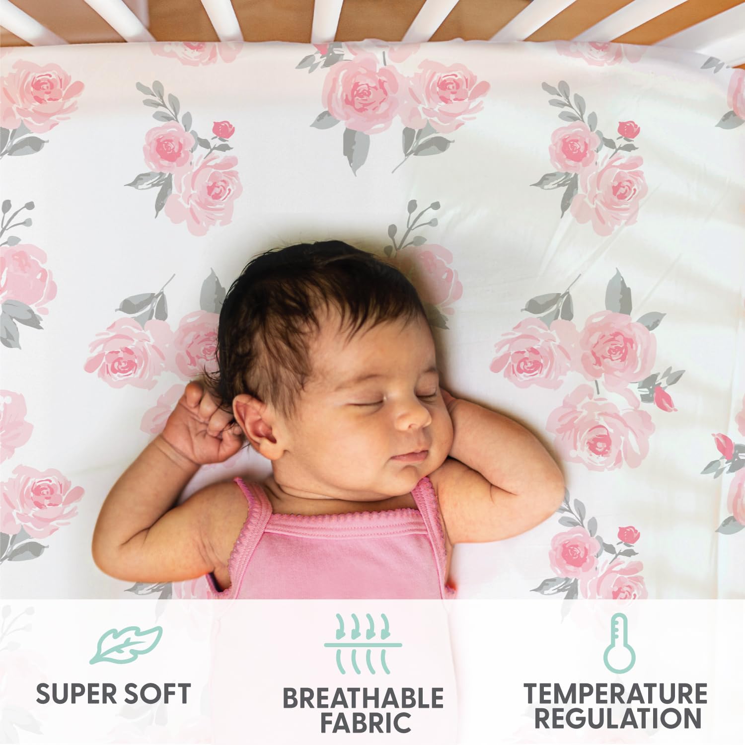 Foto 3 pulgar | Juego De Sábanas Para Cuna The Peanutshell Super Soft Baby Girl Pink - Venta Internacional.