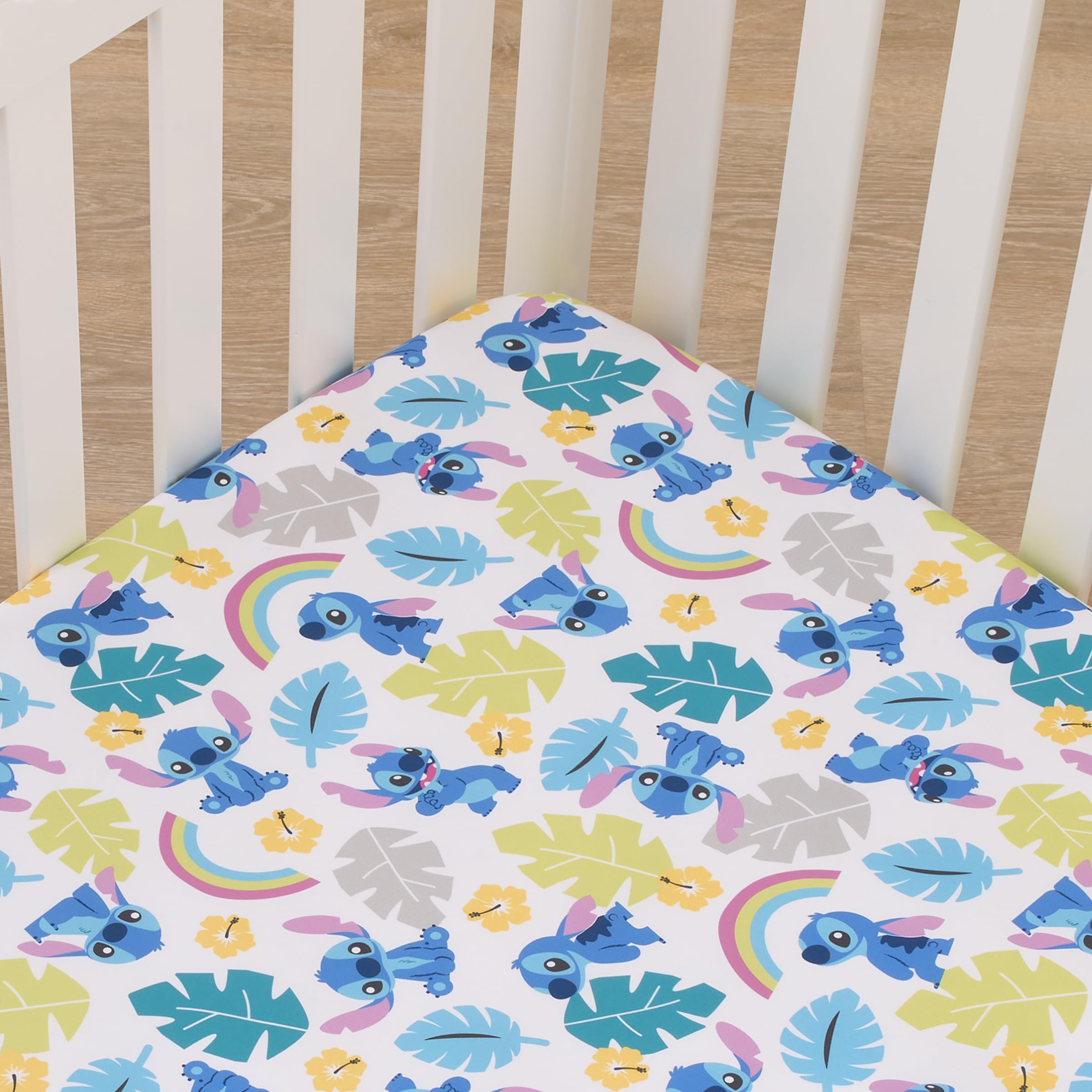 Foto 3 | Sábana Para Cuna Nojo Disney Stitch Azul, Verde Azulado, Lima Y Blanco - Venta Internacional.