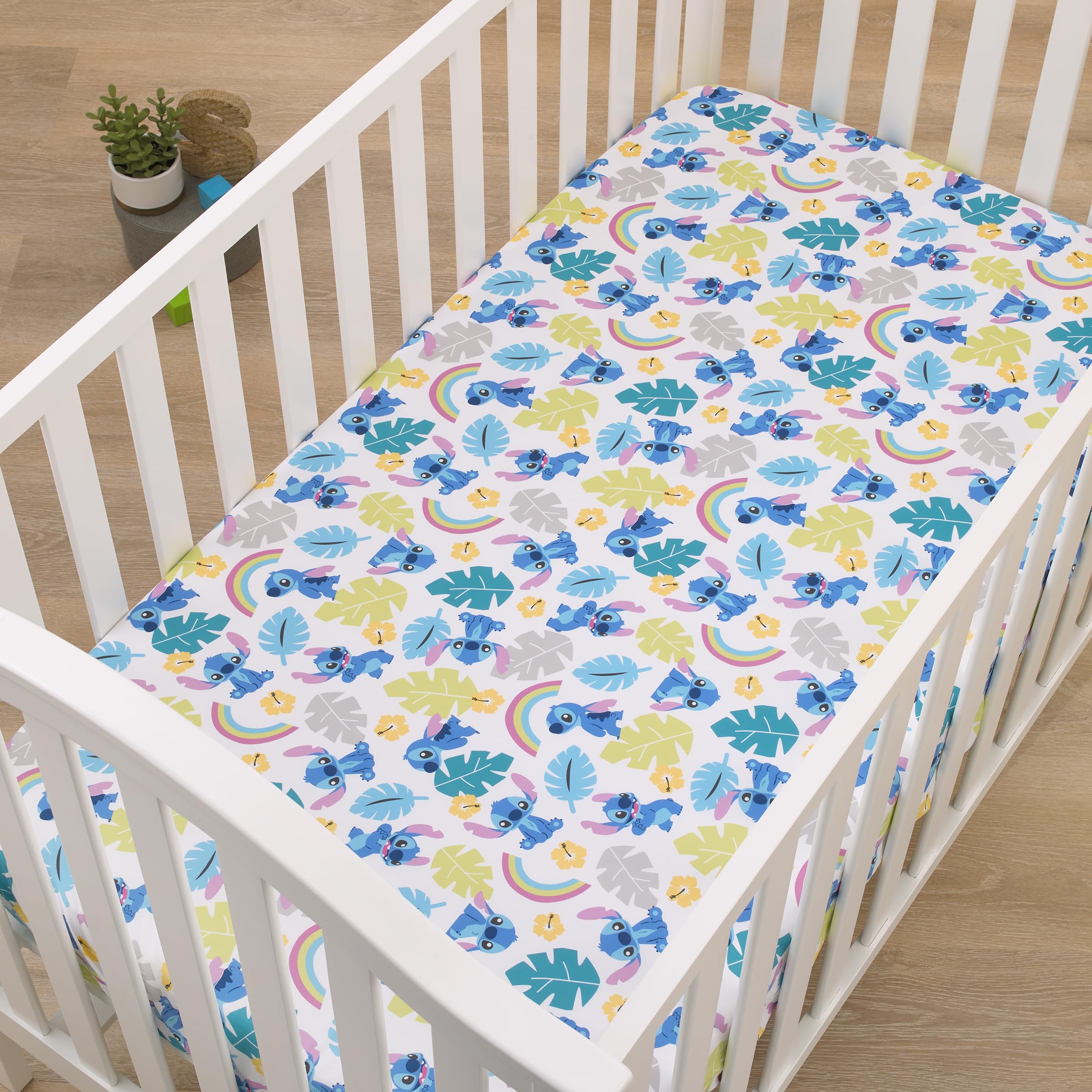 Foto 4 | Sábana Para Cuna Nojo Disney Stitch Azul, Verde Azulado, Lima Y Blanco - Venta Internacional.