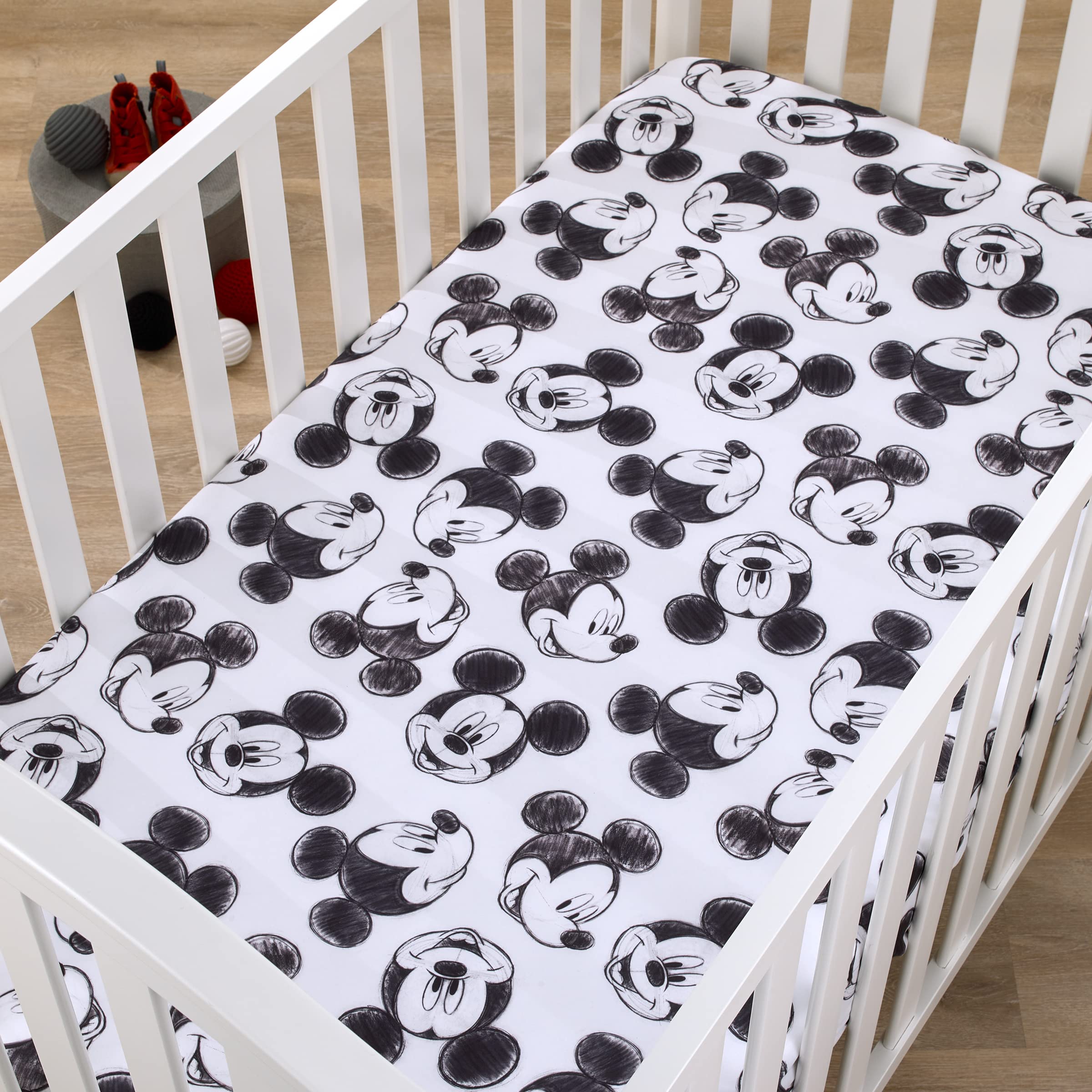 Foto 3 pulgar | Sábana Bajera Ajustable Para Minicuna Disney Mickey Mouse, Color Negro Antracita - Venta Internacional.