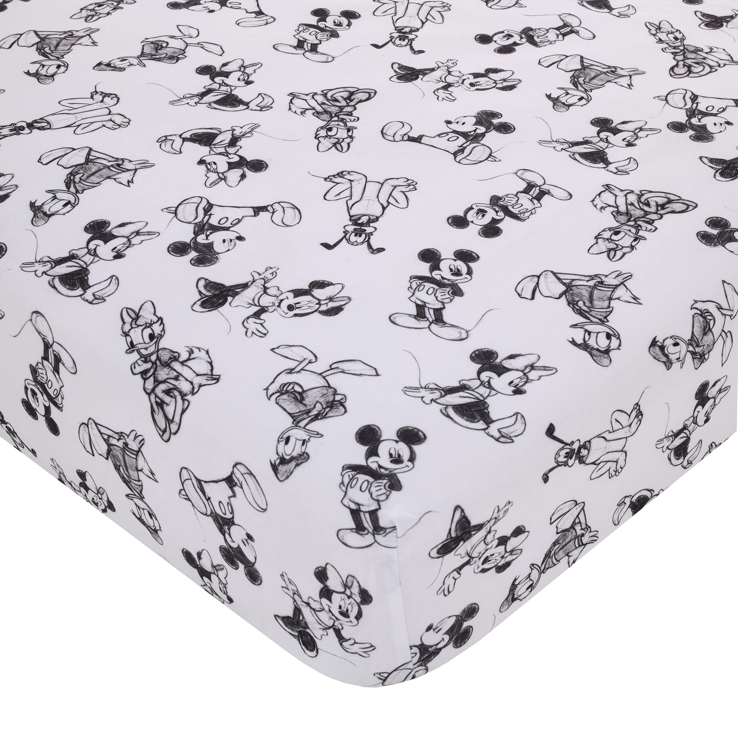 Sábana Para Cuna Disney Mickey Mouse, Color Carbón, Negro Y Blanco, Poliéster - Venta Internacional.