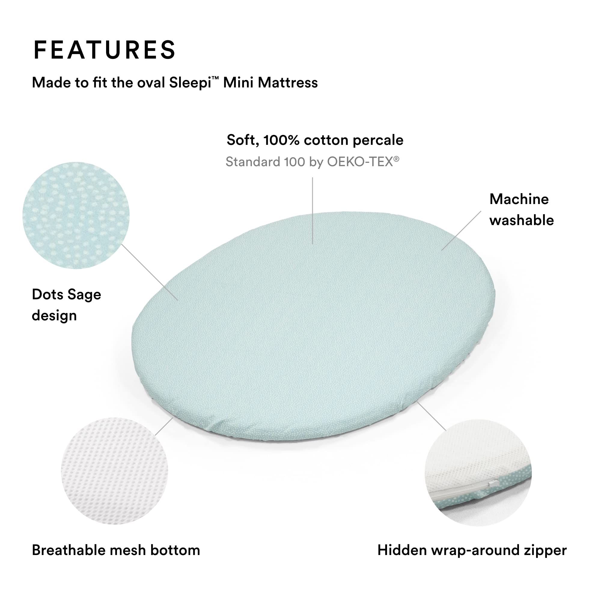 Foto 2 | Sábana Bajera Ajustable Stokke Sleepi Mini Dots Sage, 100% Algodón - Venta Internacional.