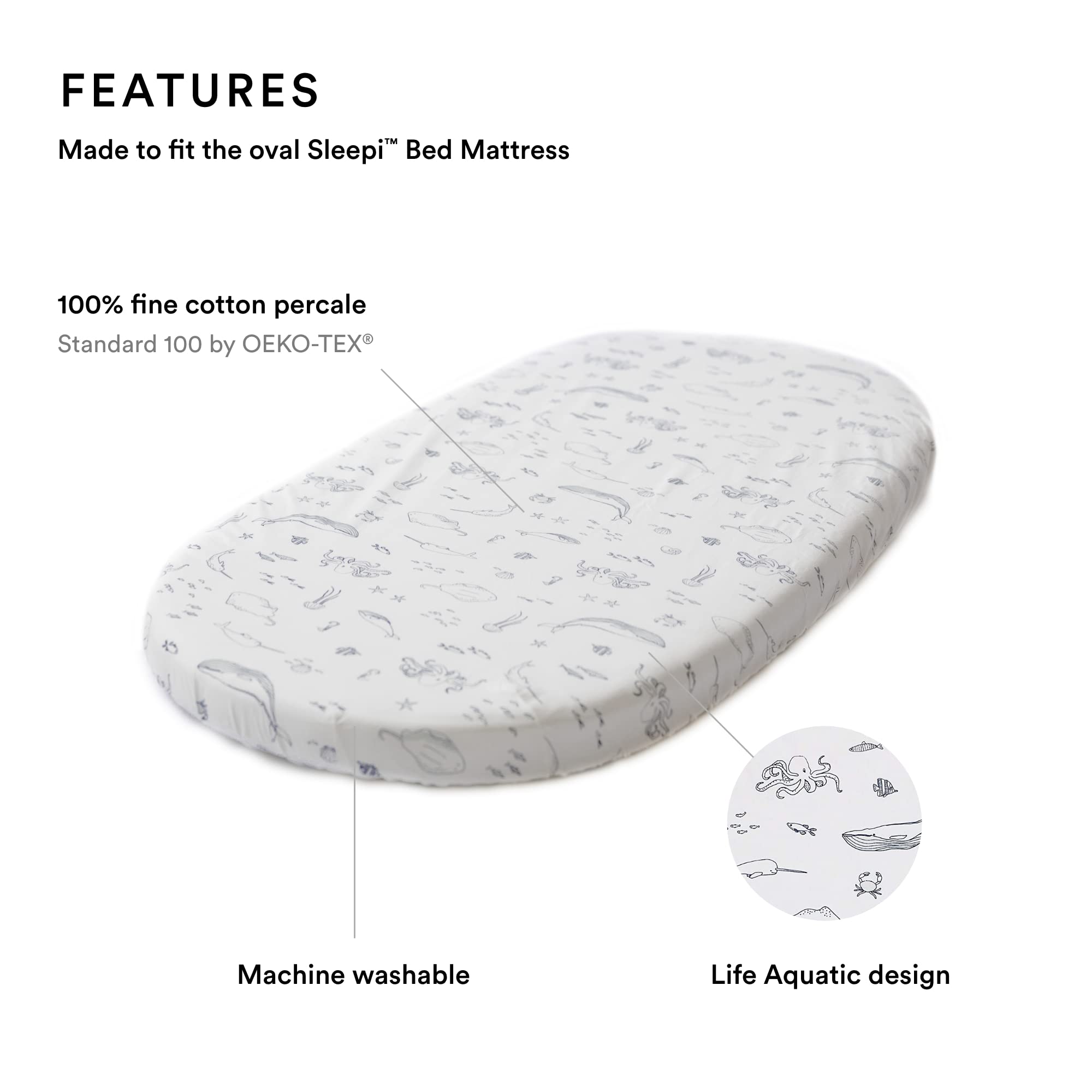 Foto 2 | Sábana Bajera Ajustable Stokke Sleepi De Pehr Life Aquatic, 100% Algodón - Venta Internacional.