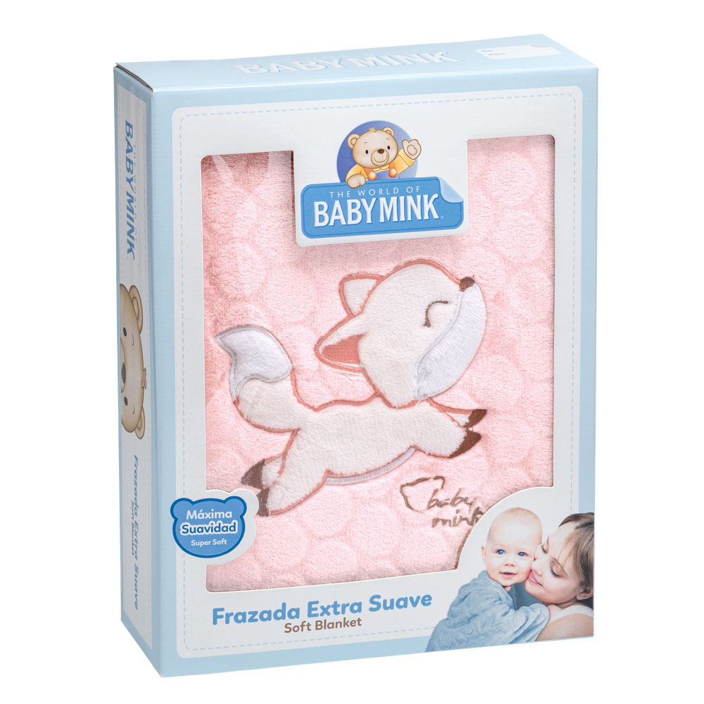Frazada Extrasuave Baby Mink Bm160 Rosa Con Diseño Bordado (100 X 80 Cm)