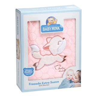 Foto 1 | Frazada Extrasuave Baby Mink Bm160 Rosa Con Diseño Bordado (100 X 80 Cm)
