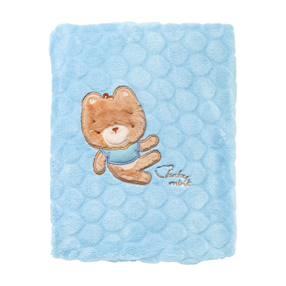 Foto 4 pulgar | Frazada Extrasuave Baby Mink Bm160 Azul Con Diseño Bordado (100 X 80 Cm)