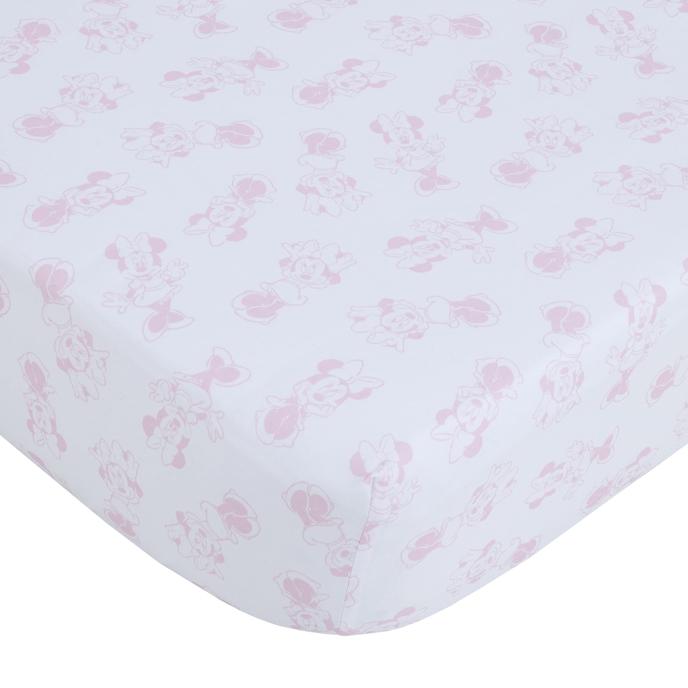 Sábana Para Cuna Disney Minnie Mouse Be Happy Rosa Y Blanco - Venta Internacional.