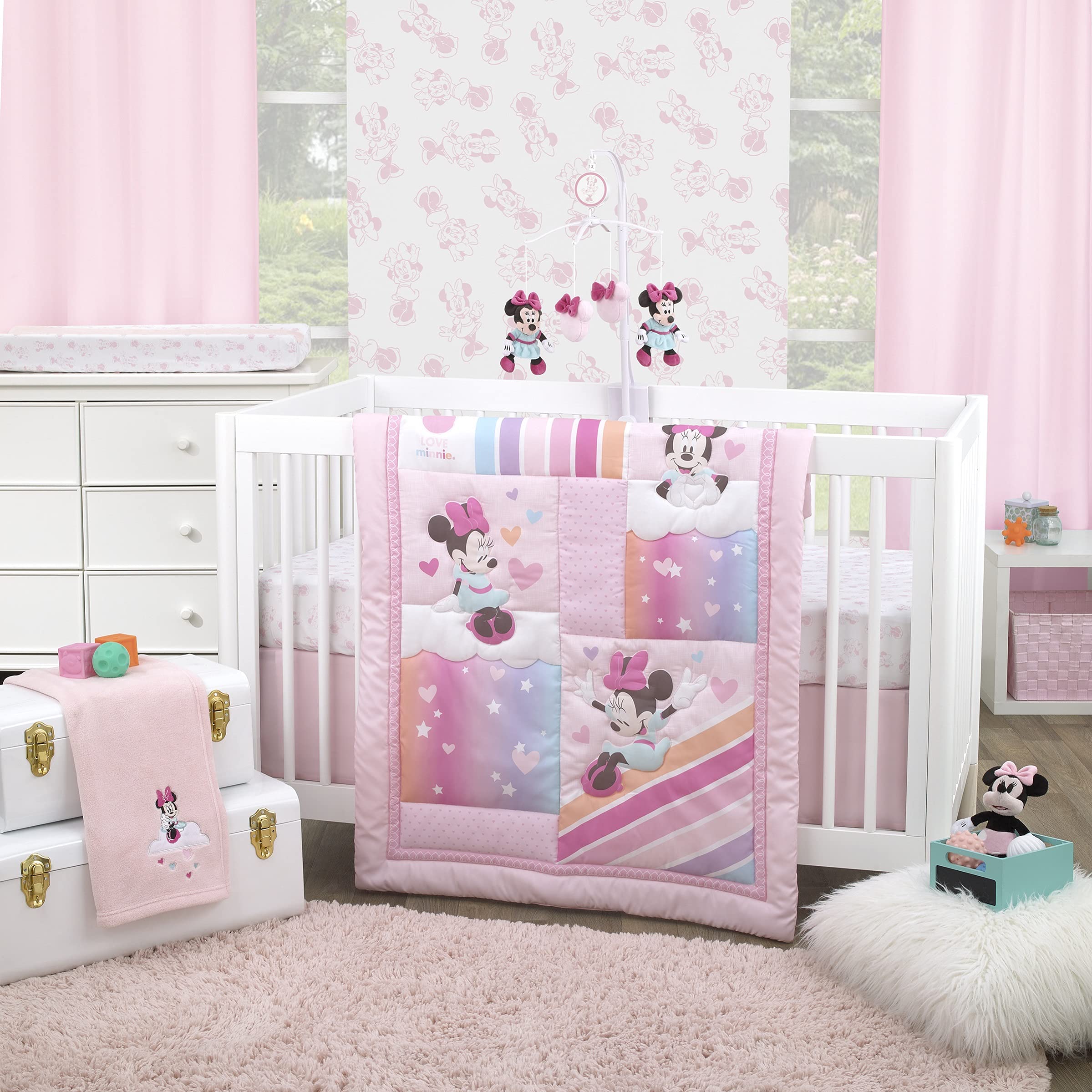 Foto 5 | Sábana Para Cuna Disney Minnie Mouse Be Happy Rosa Y Blanco - Venta Internacional.
